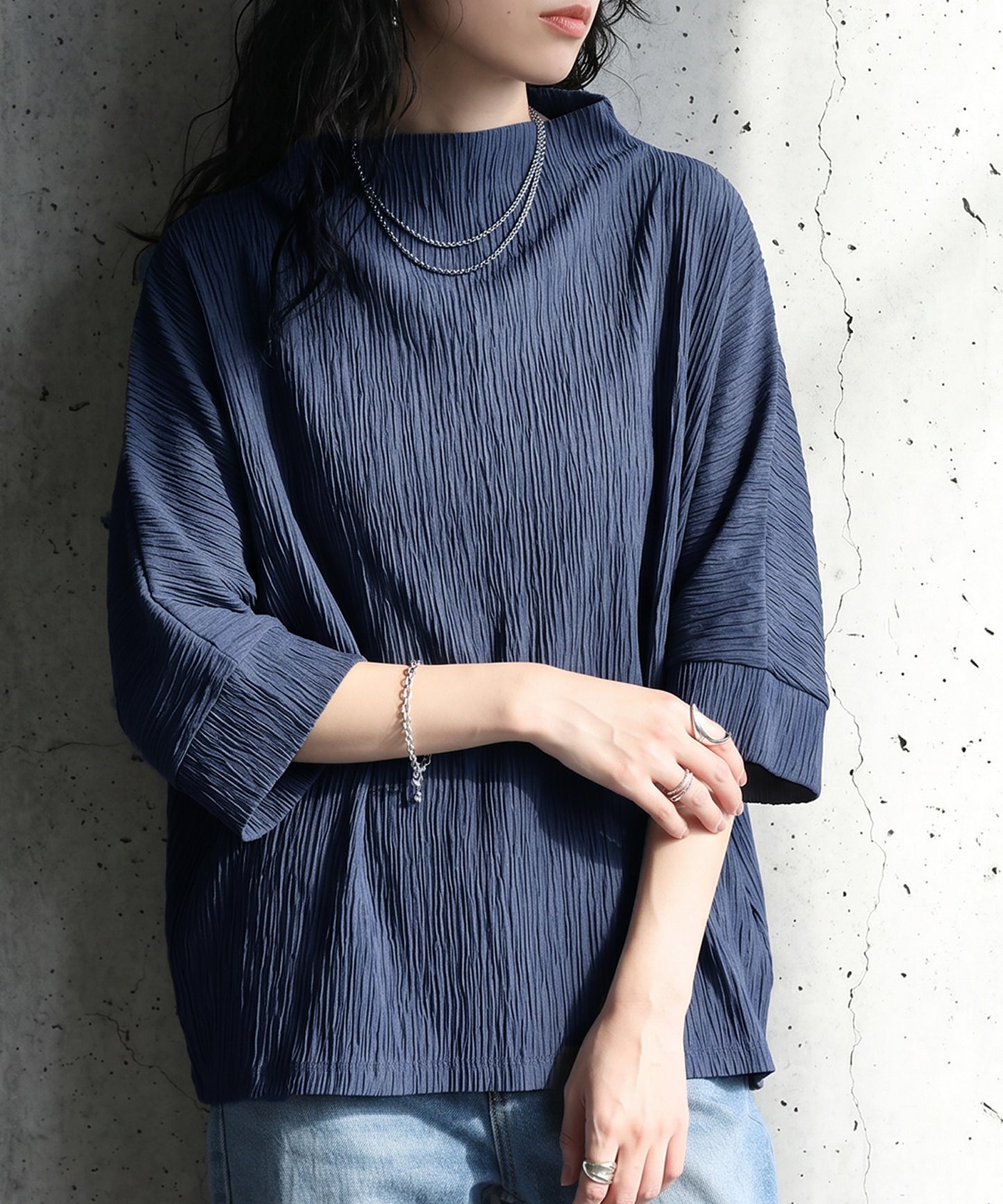 Mock Neck Crepe Knit Top Ladies