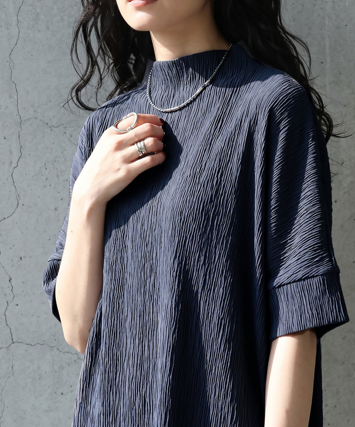 Mock Neck Crepe Knit Top Ladies