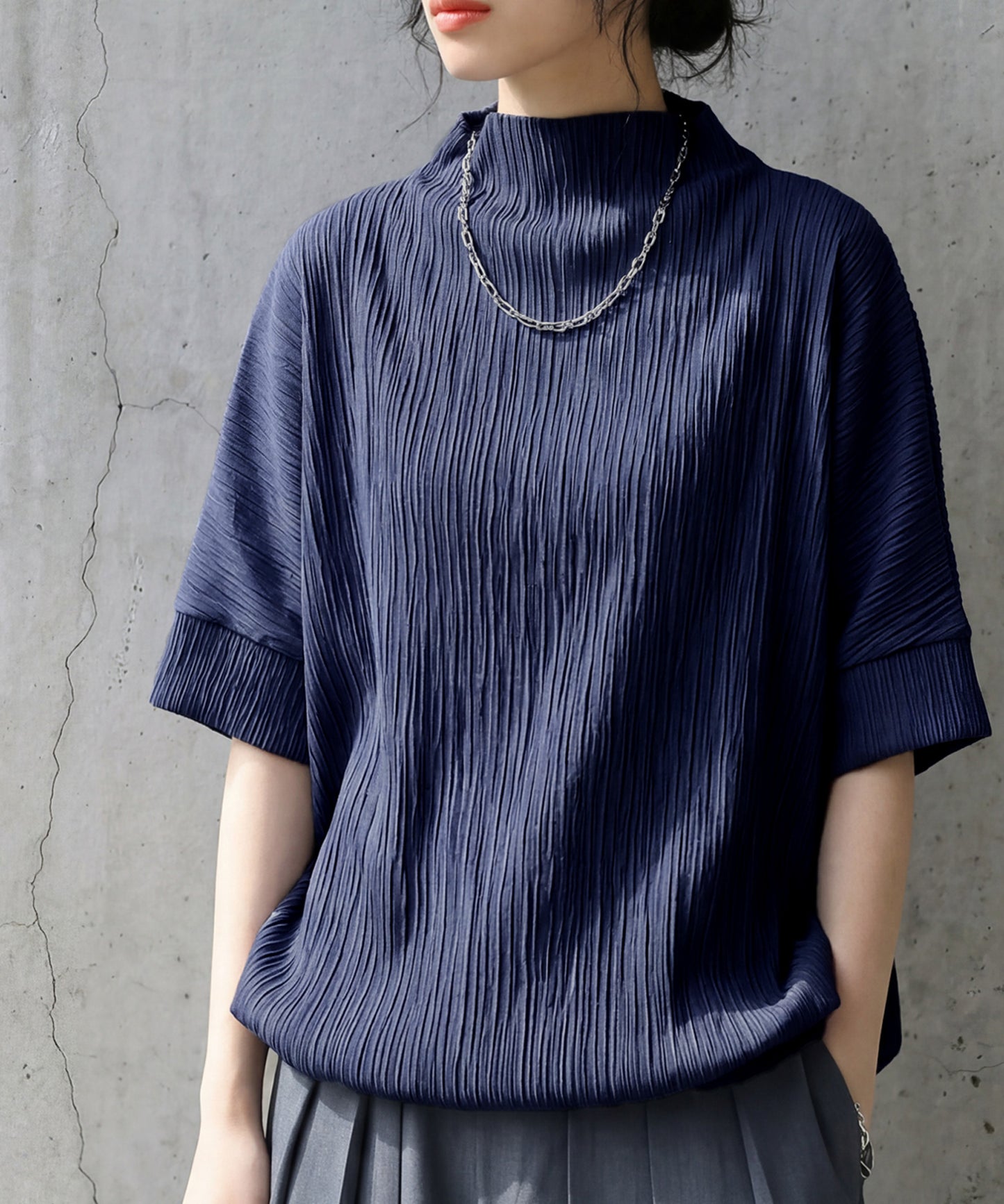 Mock Neck Crepe Knit Top Ladies