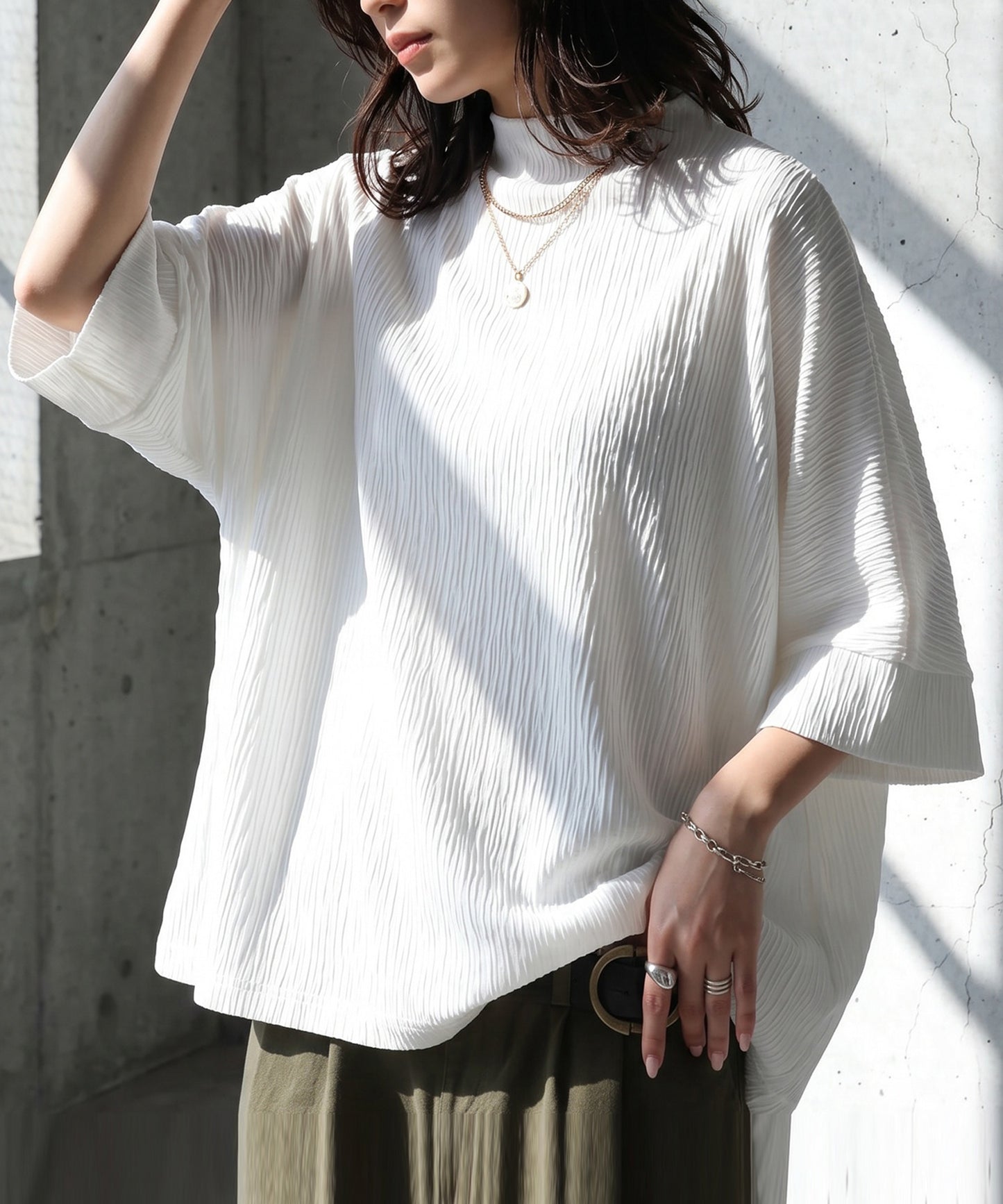Mock Neck Crepe Knit Top Ladies