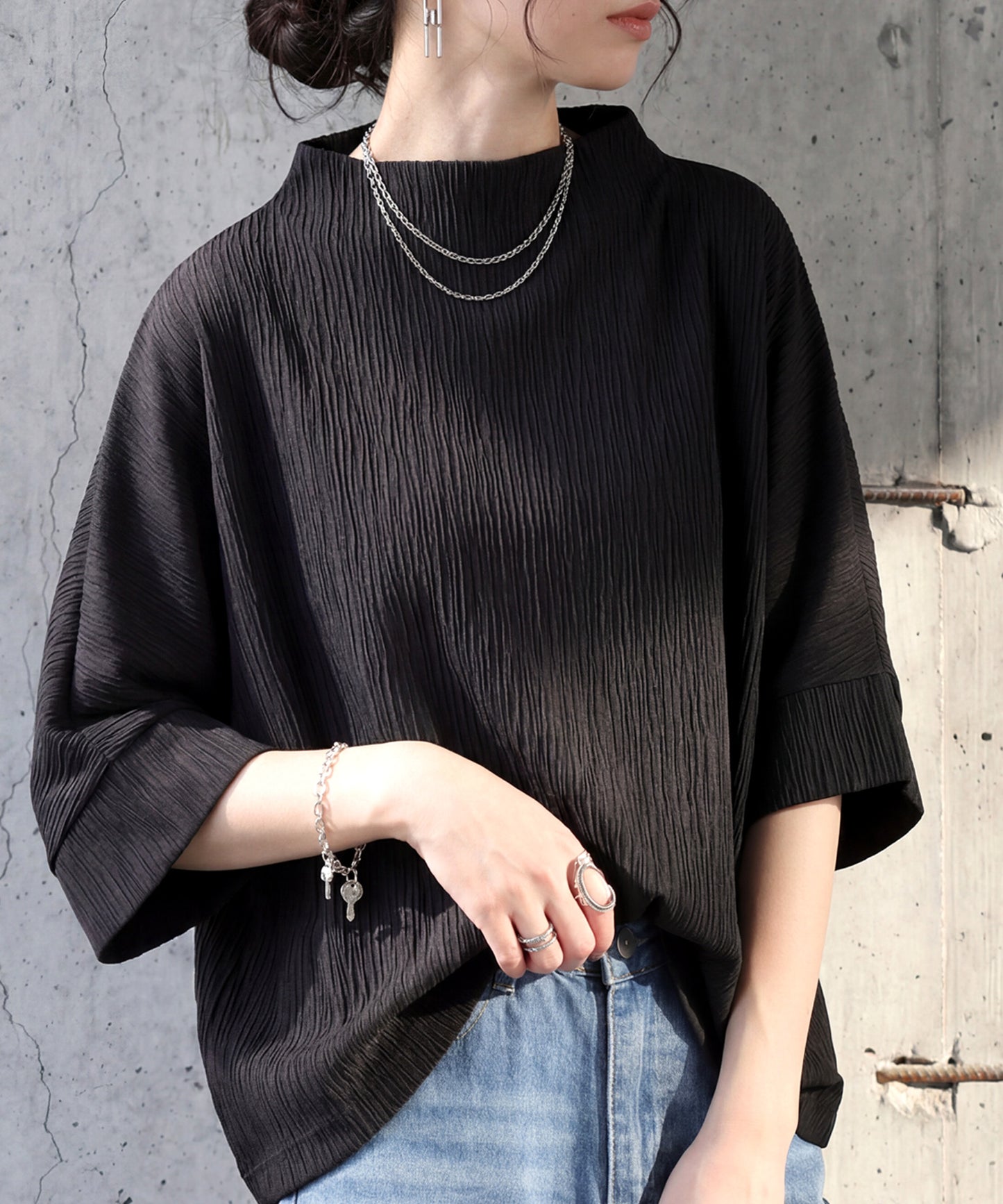 Mock Neck Crepe Knit Top Ladies
