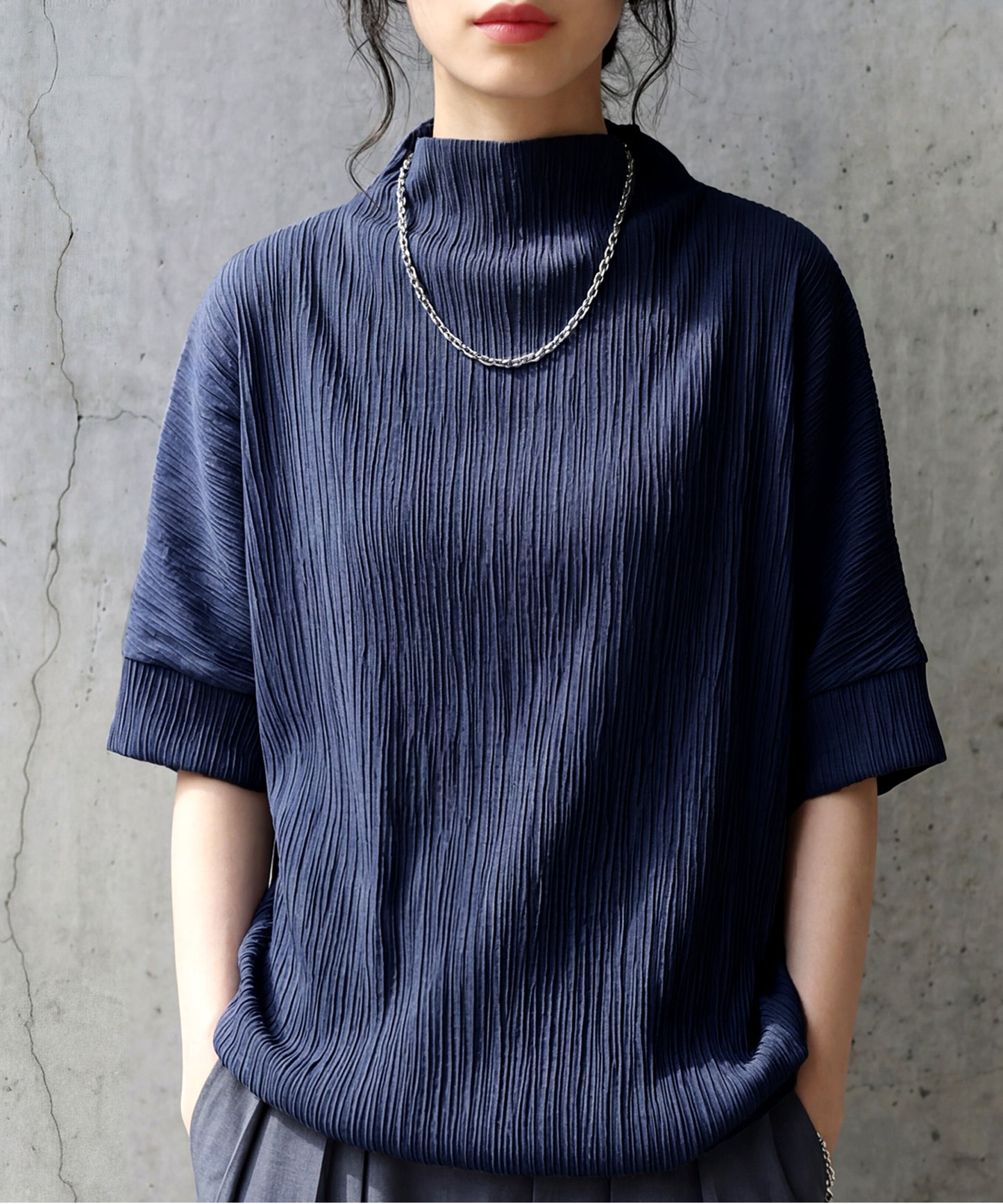 Mock Neck Crepe Knit Top Ladies
