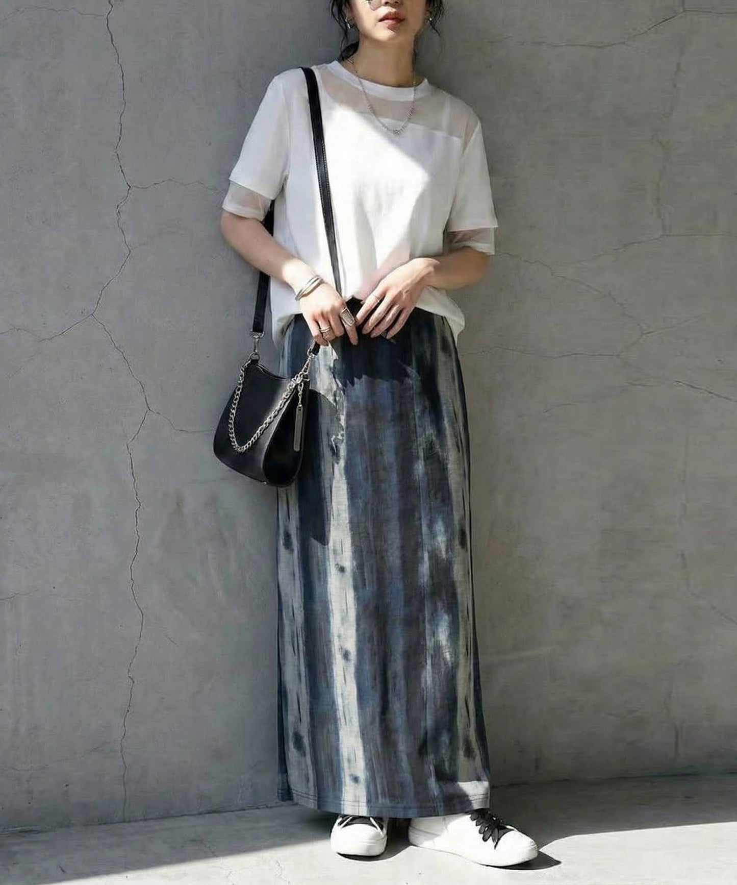 Watercolor Print Long Skirt Ladies