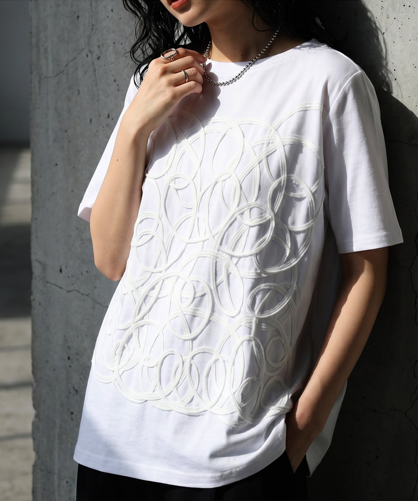 3D Embroidered Tape Design T-Shirt Ladies