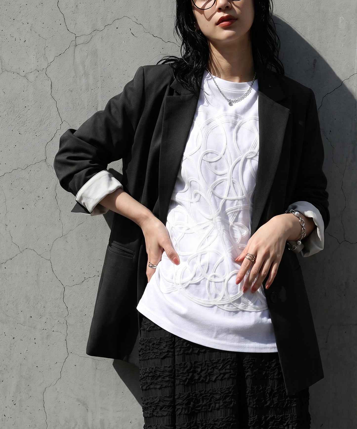 3D Embroidered Tape Design T-Shirt Ladies