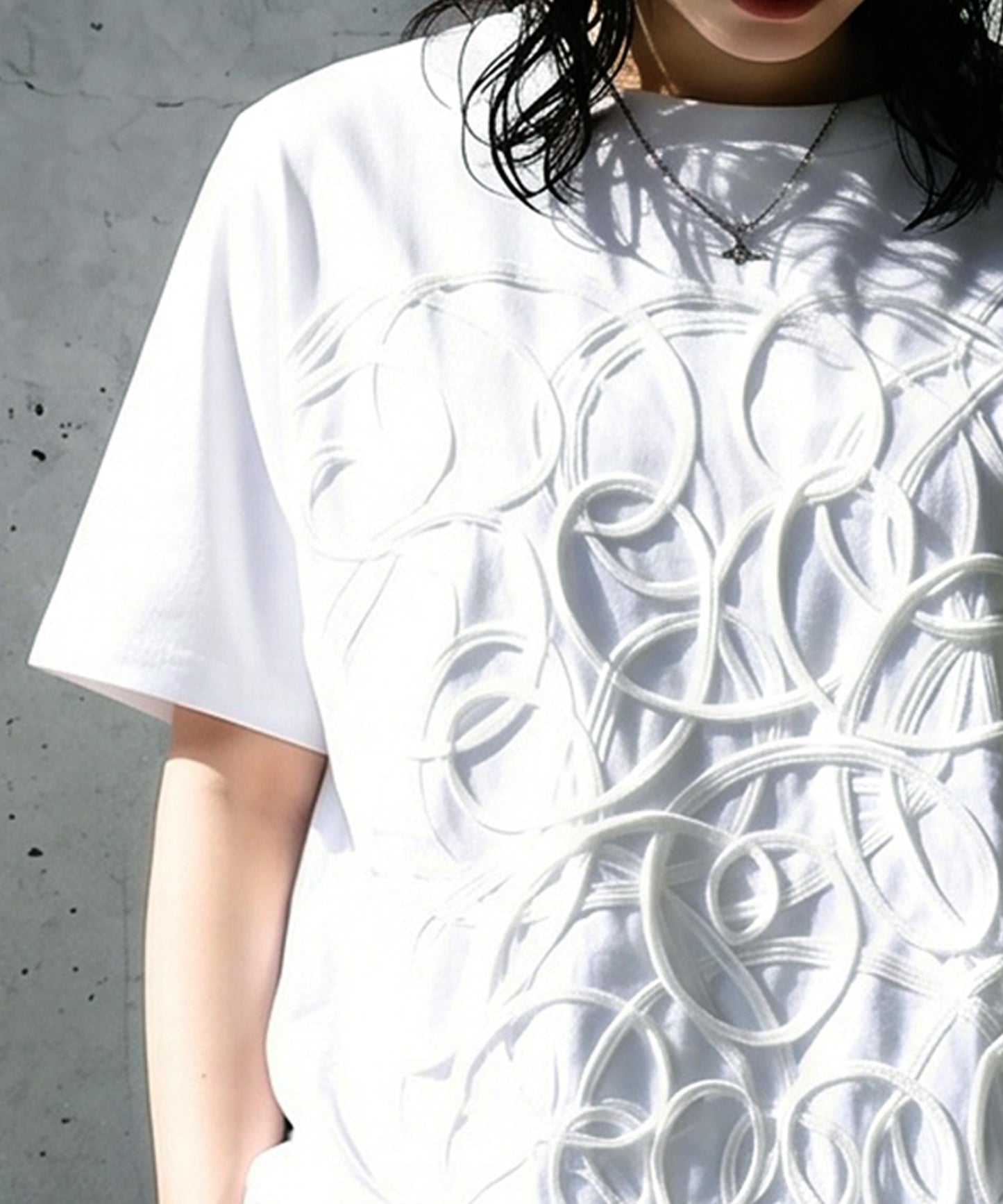 3D Embroidered Tape Design T-Shirt Ladies