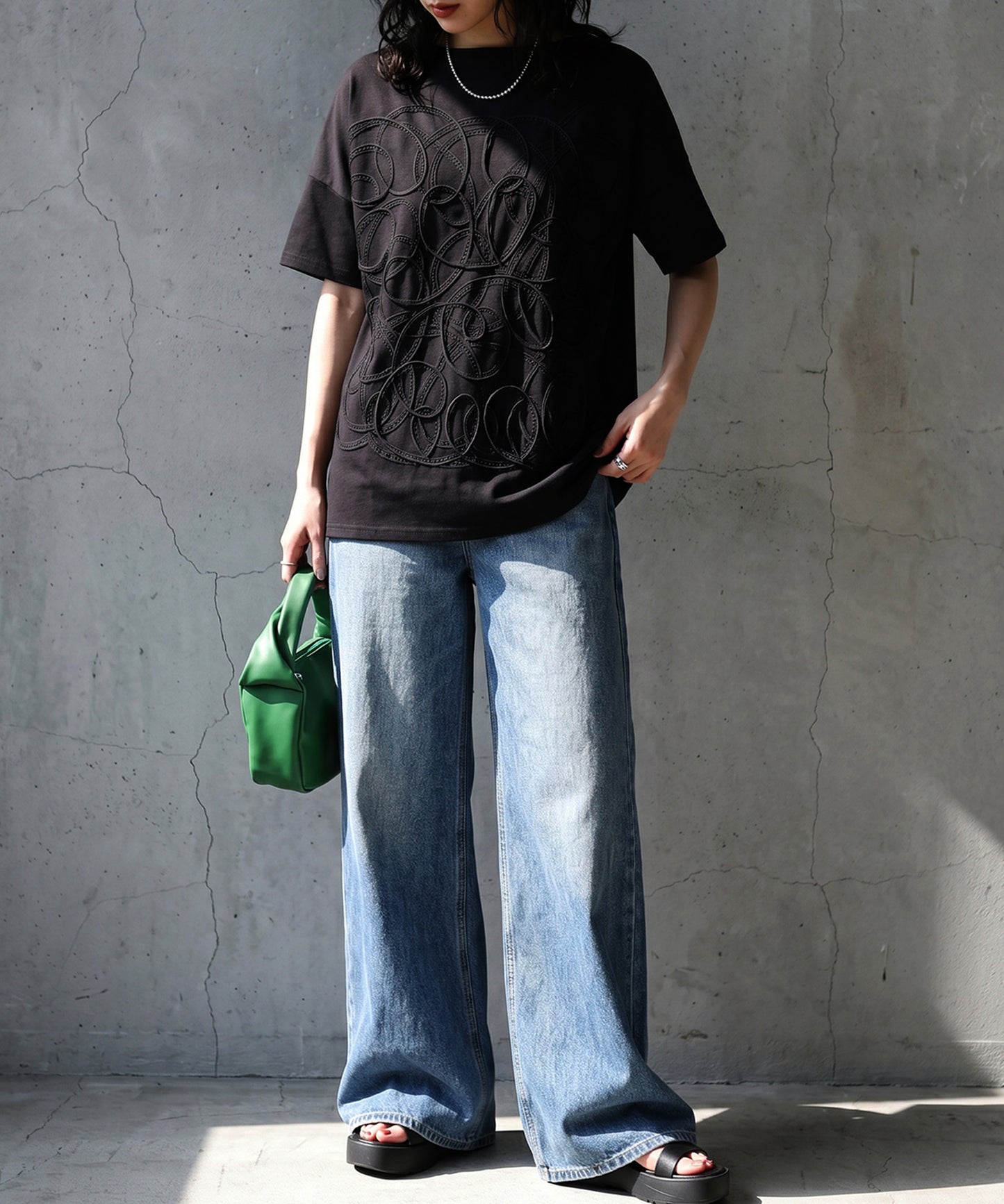 3D Embroidered Tape Design T-Shirt Ladies