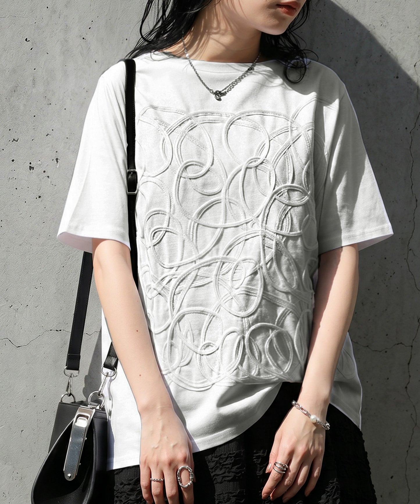 3D Embroidered Tape Design T-Shirt Ladies