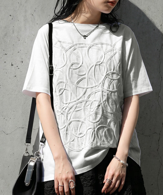 3D Embroidered Tape Design T-Shirt Ladies
