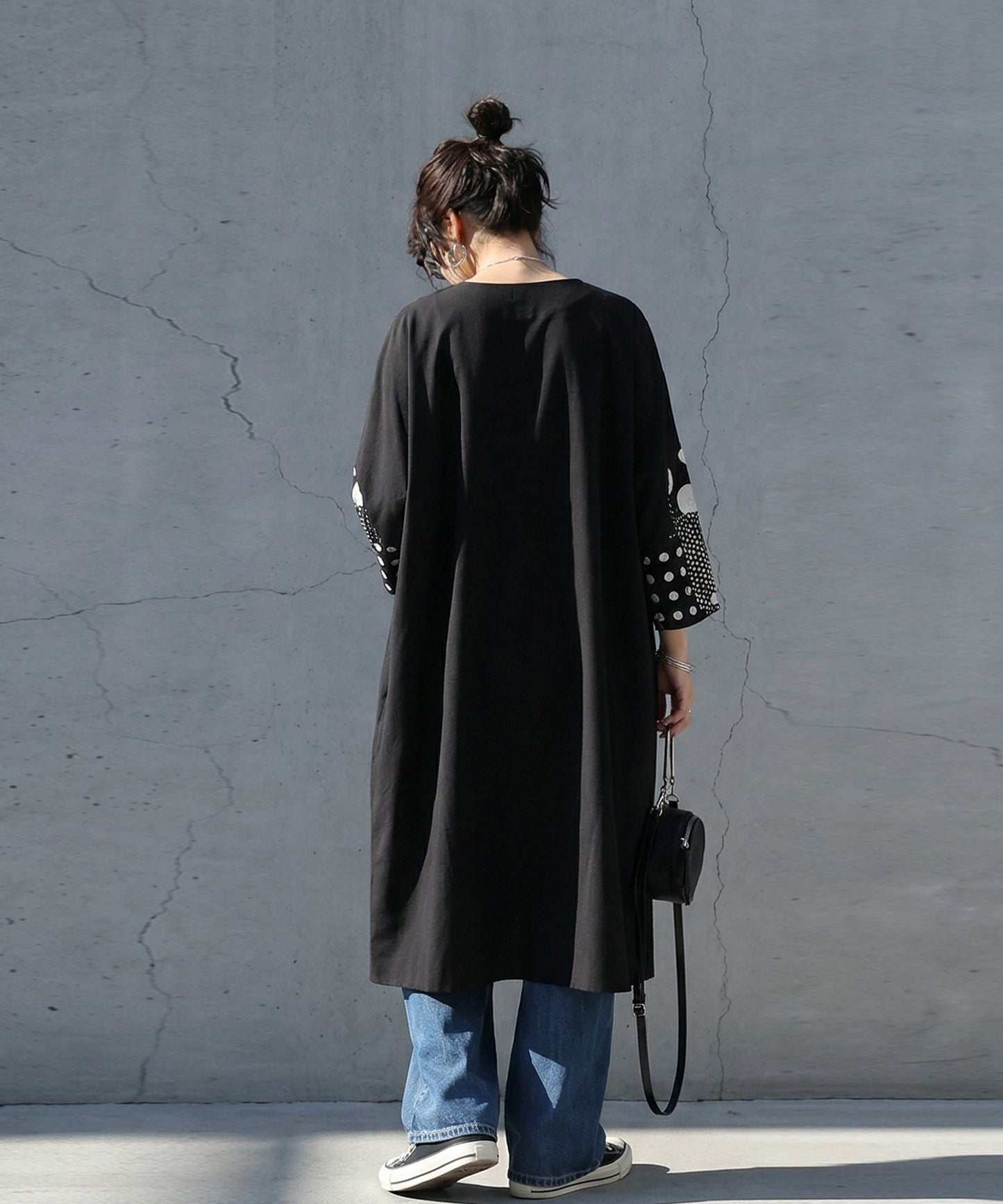 Polka Dot Cocoon Three-Quarter Sleeve Dress Ladies