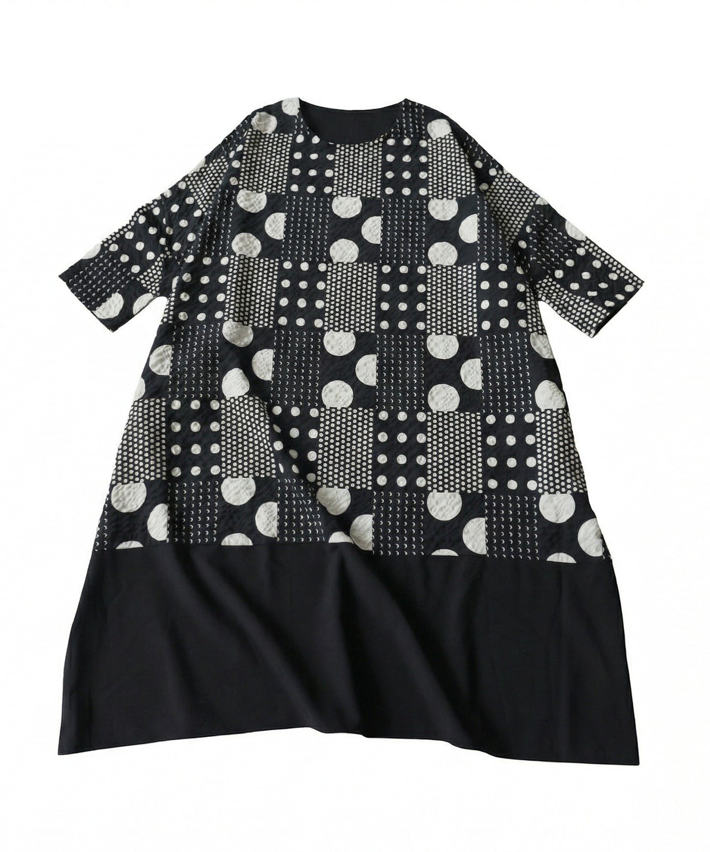 Polka Dot Cocoon Three-Quarter Sleeve Dress Ladies