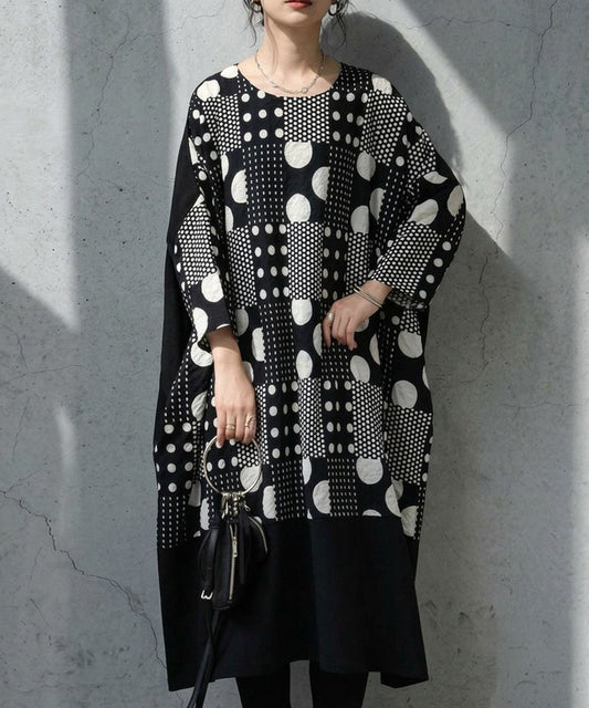 Polka Dot Cocoon Three-Quarter Sleeve Dress Ladies