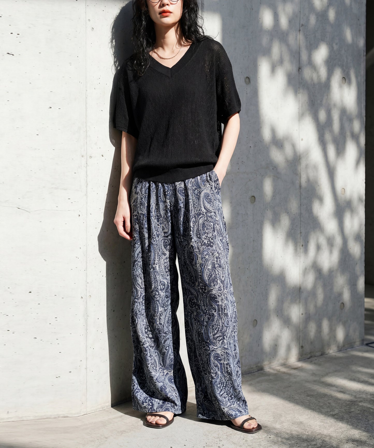 Long, All-Over Paisley Print Wide-Leg Pants Ladies