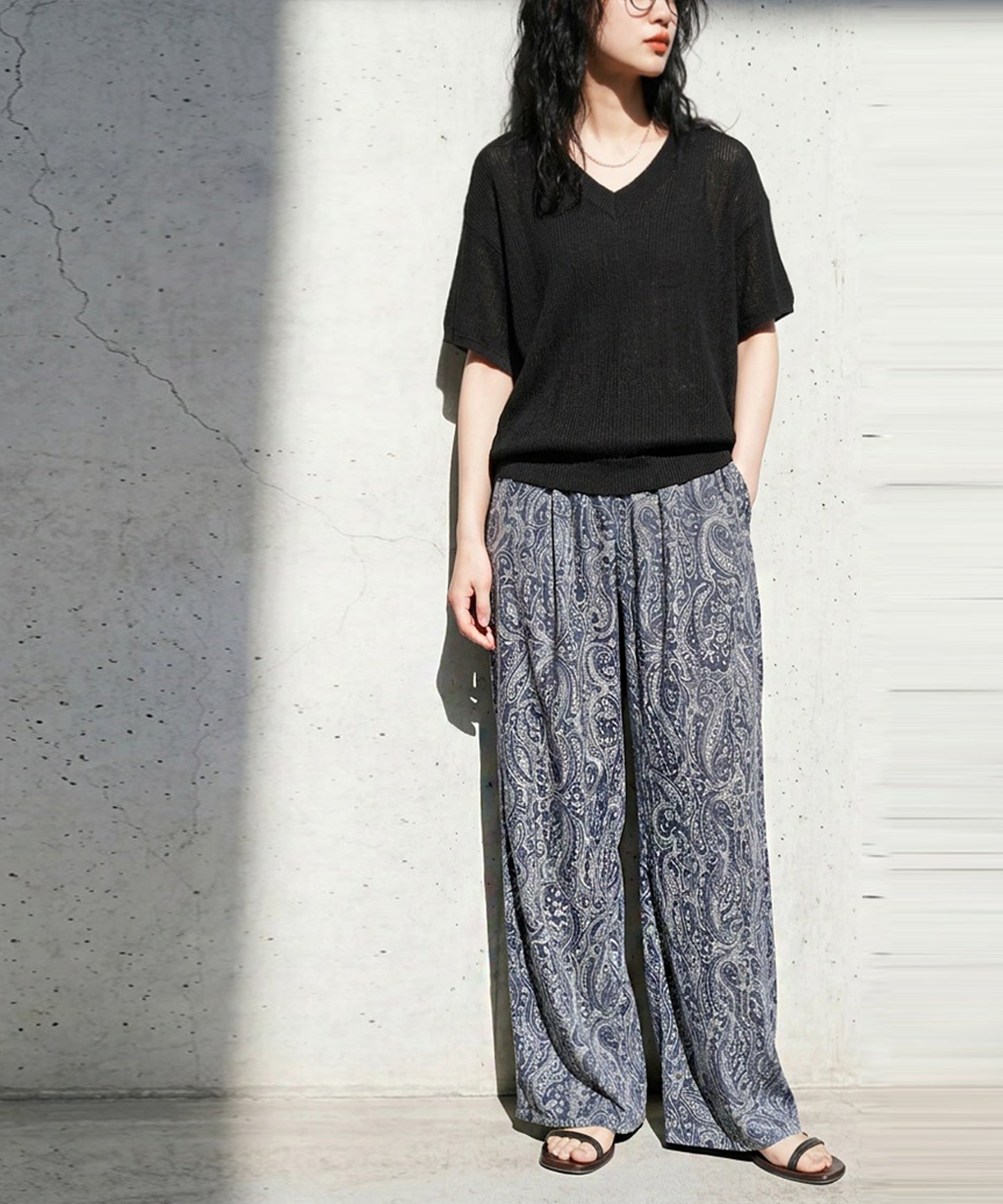 Long, All-Over Paisley Print Wide-Leg Pants Ladies
