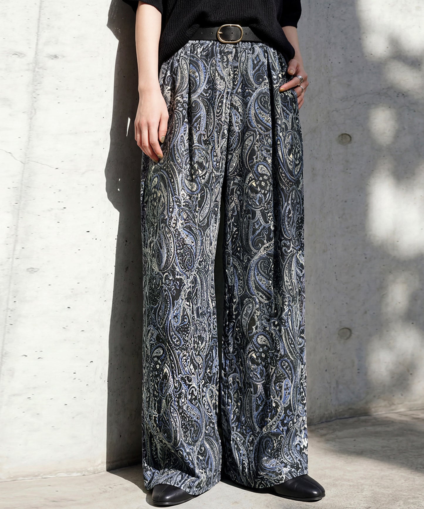 Long, All-Over Paisley Print Wide-Leg Pants Ladies