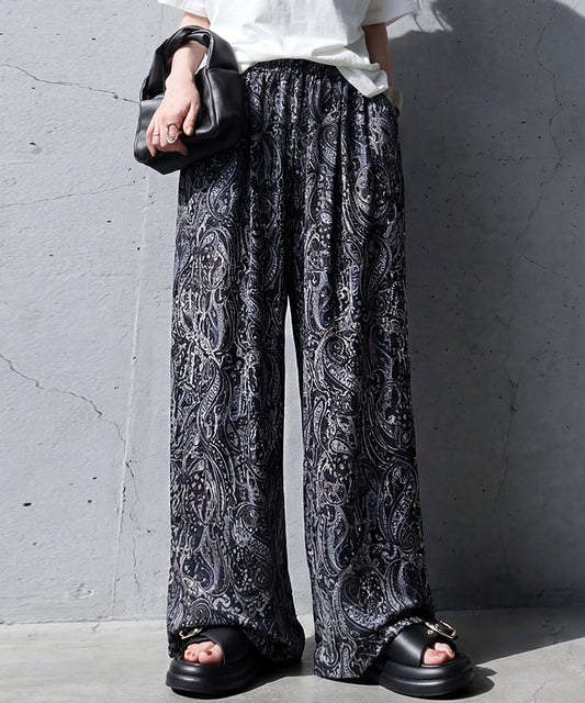 Long, All-Over Paisley Print Wide-Leg Pants Ladies