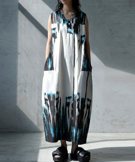 100% Cotton V-Neck Sleeveless Dress With Art Print Ladies