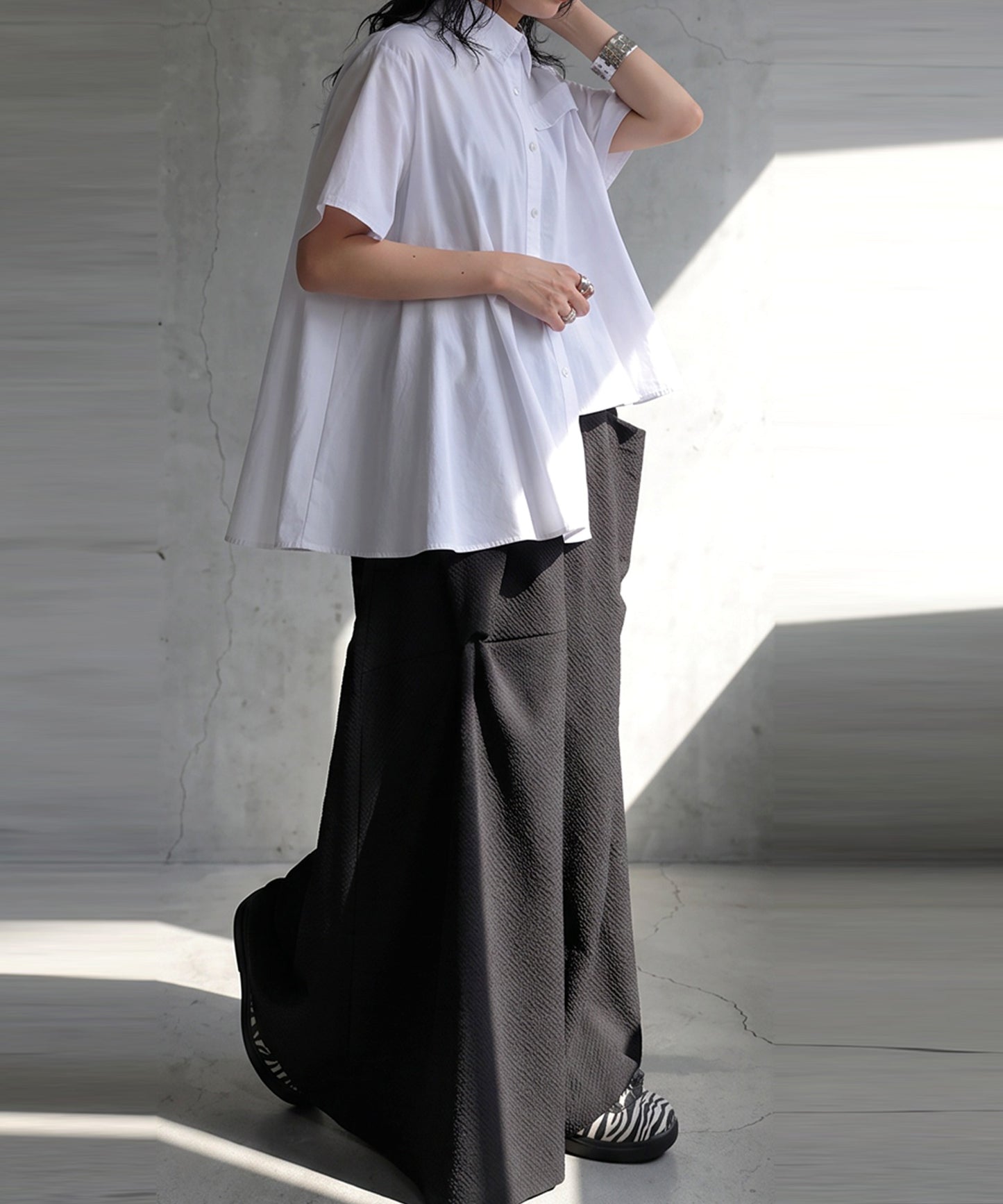 Seersucker Fabric Twisted Design Wide Pants Ladies