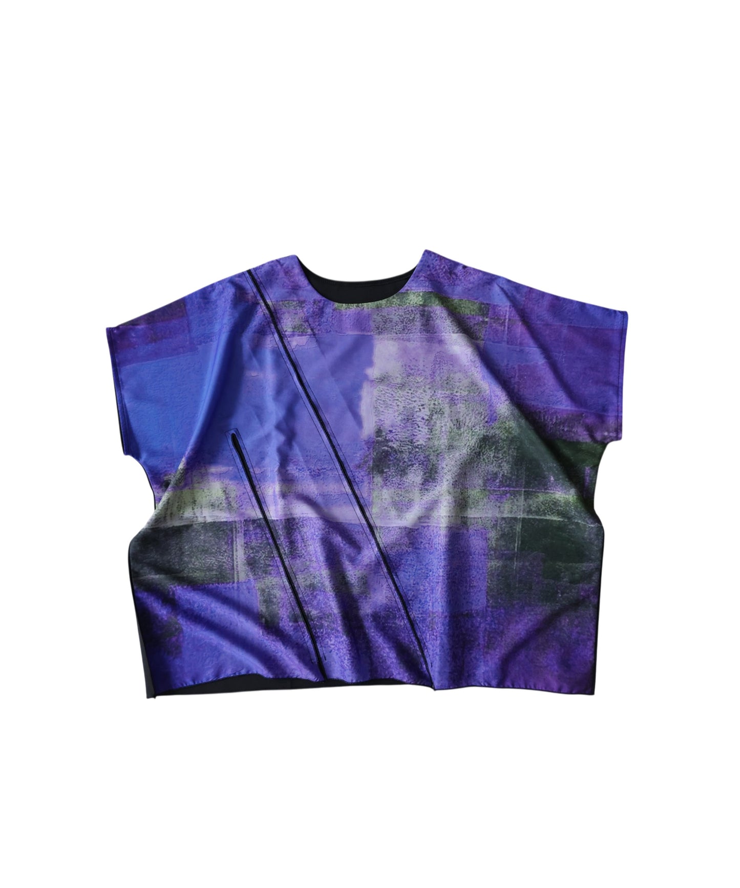 Material-Blocked Art Print Dolman Top Ladies