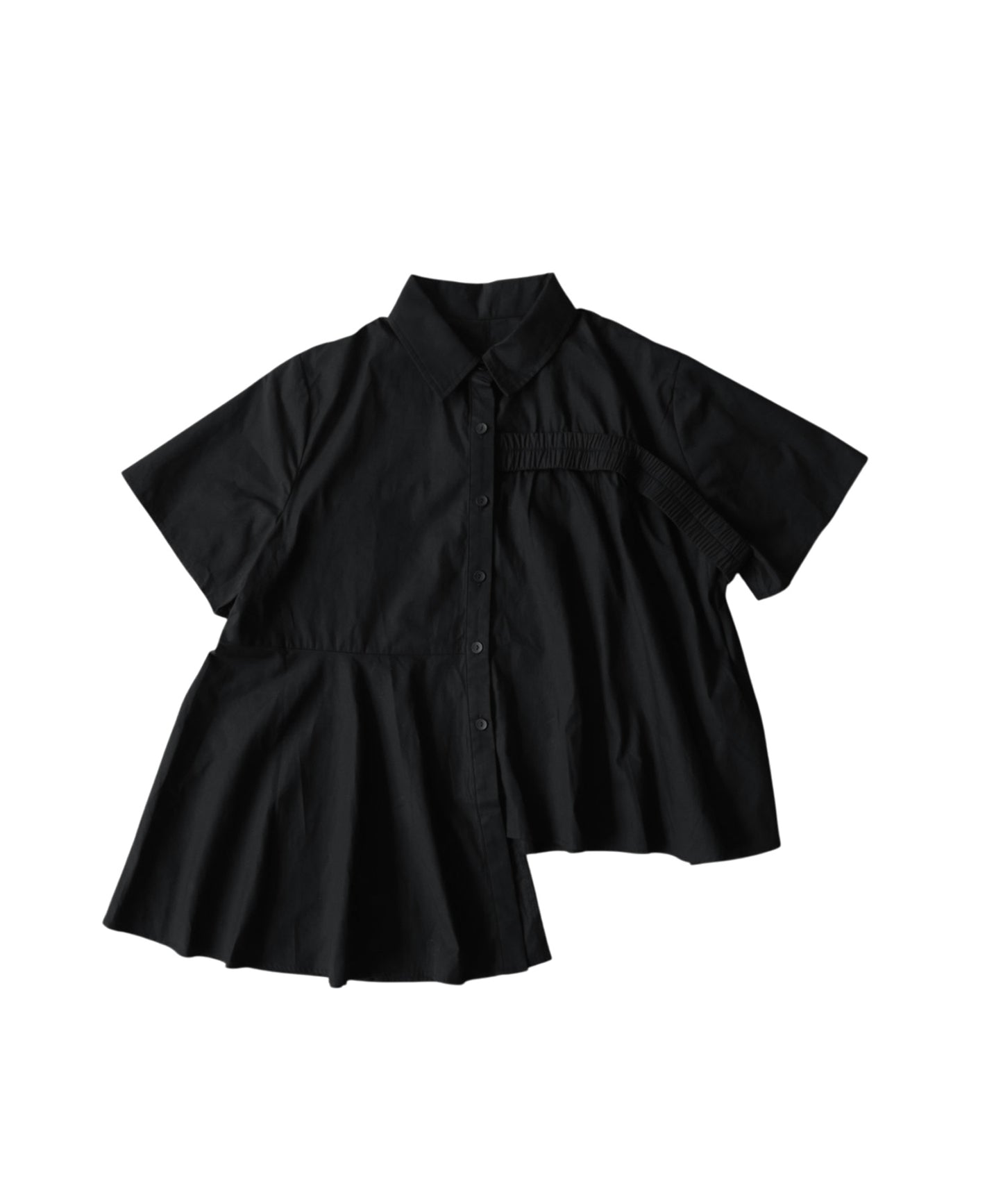 100% Cotton Asymmetrical Shirring Flare Shirt Ladies