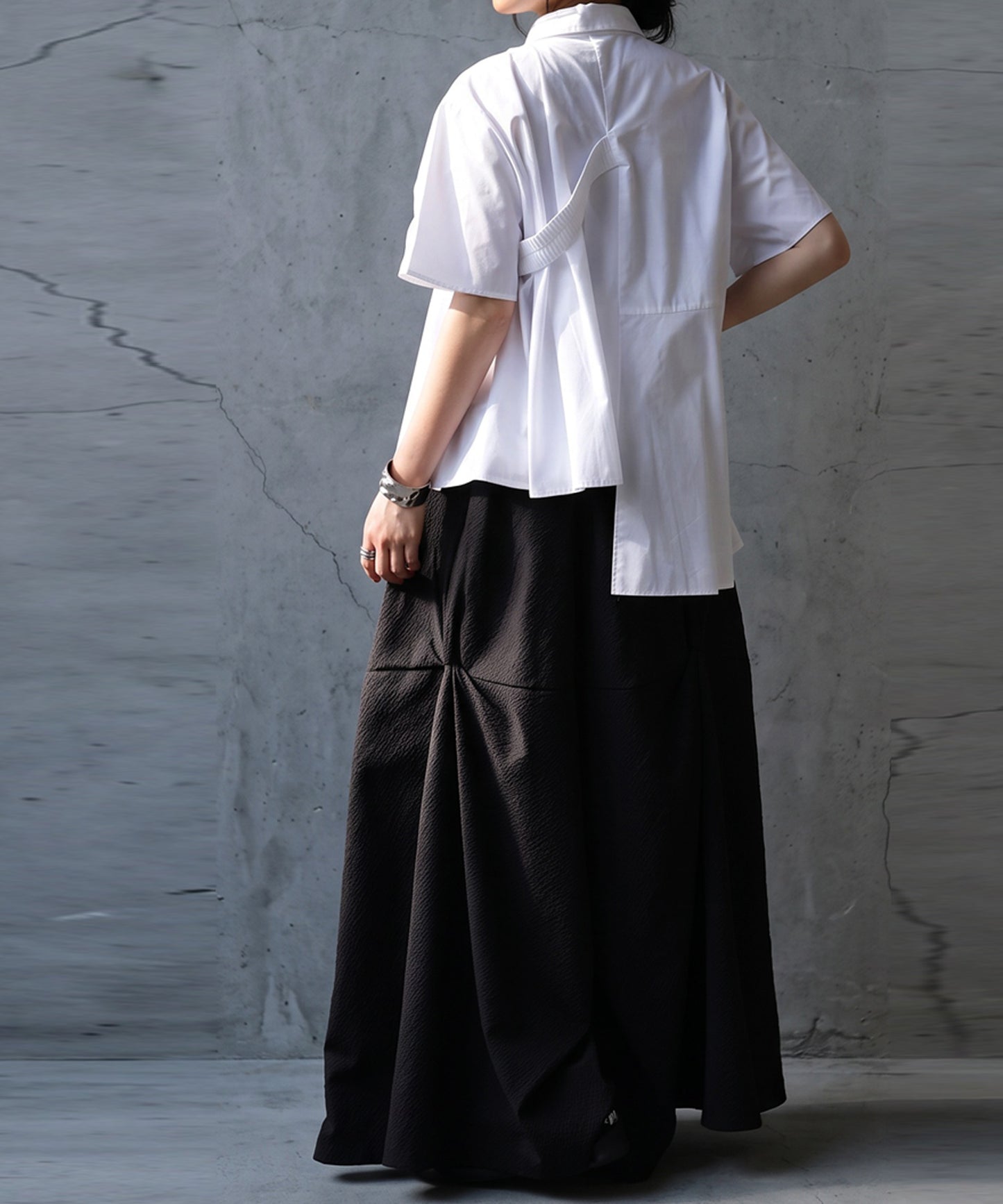 100% Cotton Asymmetrical Shirring Flare Shirt Ladies