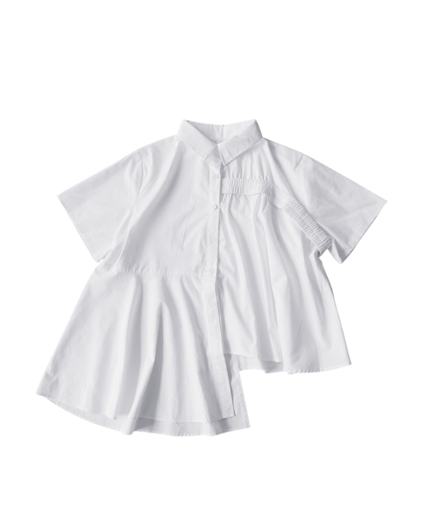 100% Cotton Asymmetrical Shirring Flare Shirt Ladies