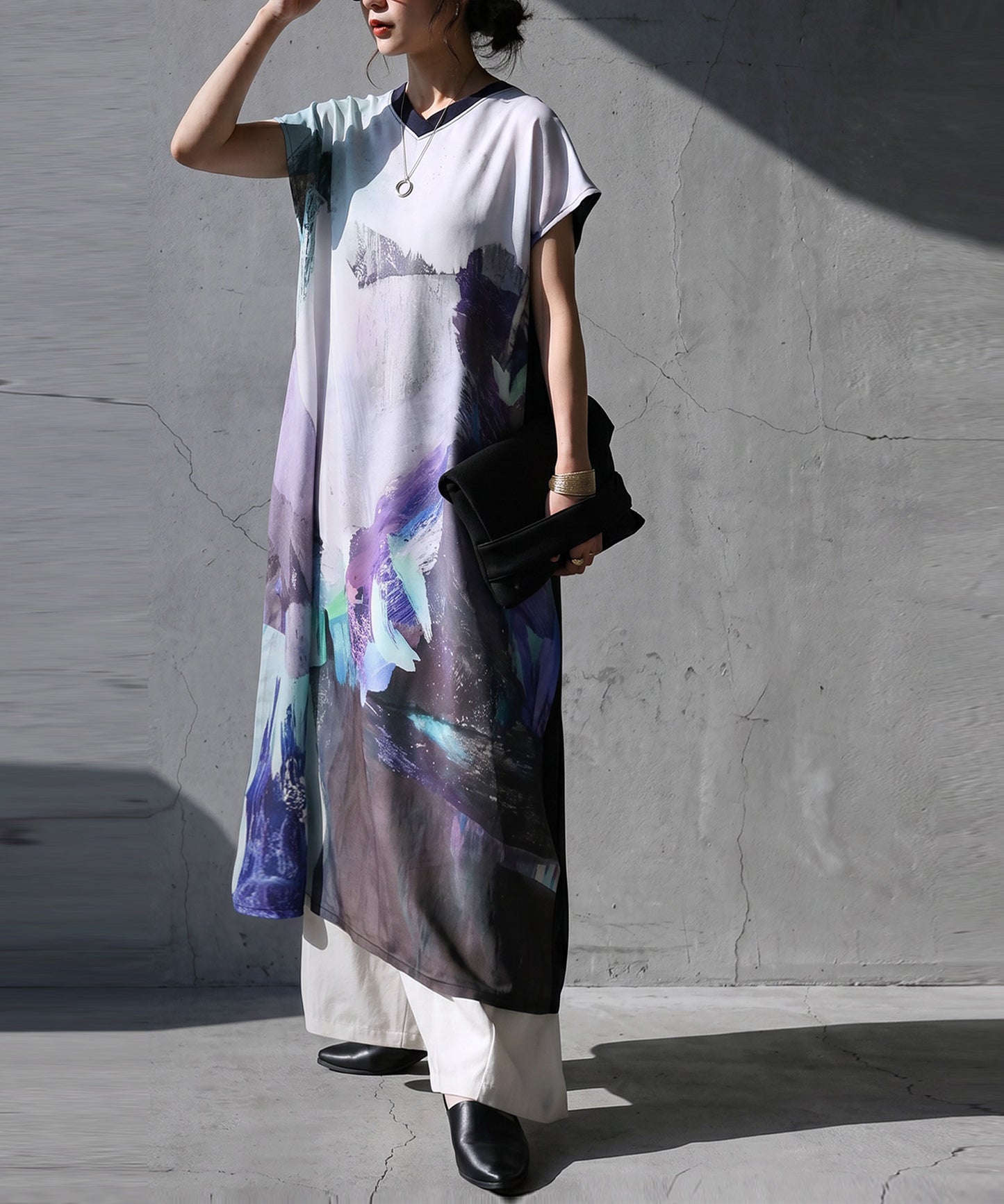 French Sleeve A-Line Art Print Dress Ladies
