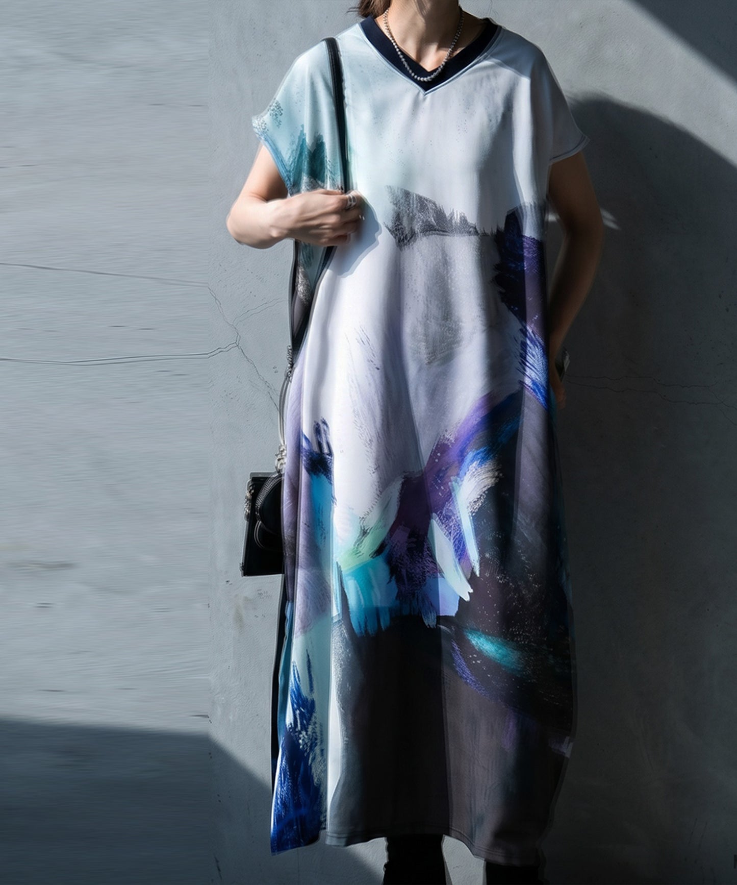French Sleeve A-Line Art Print Dress Ladies