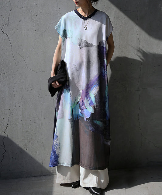 French Sleeve A-Line Art Print Dress Ladies