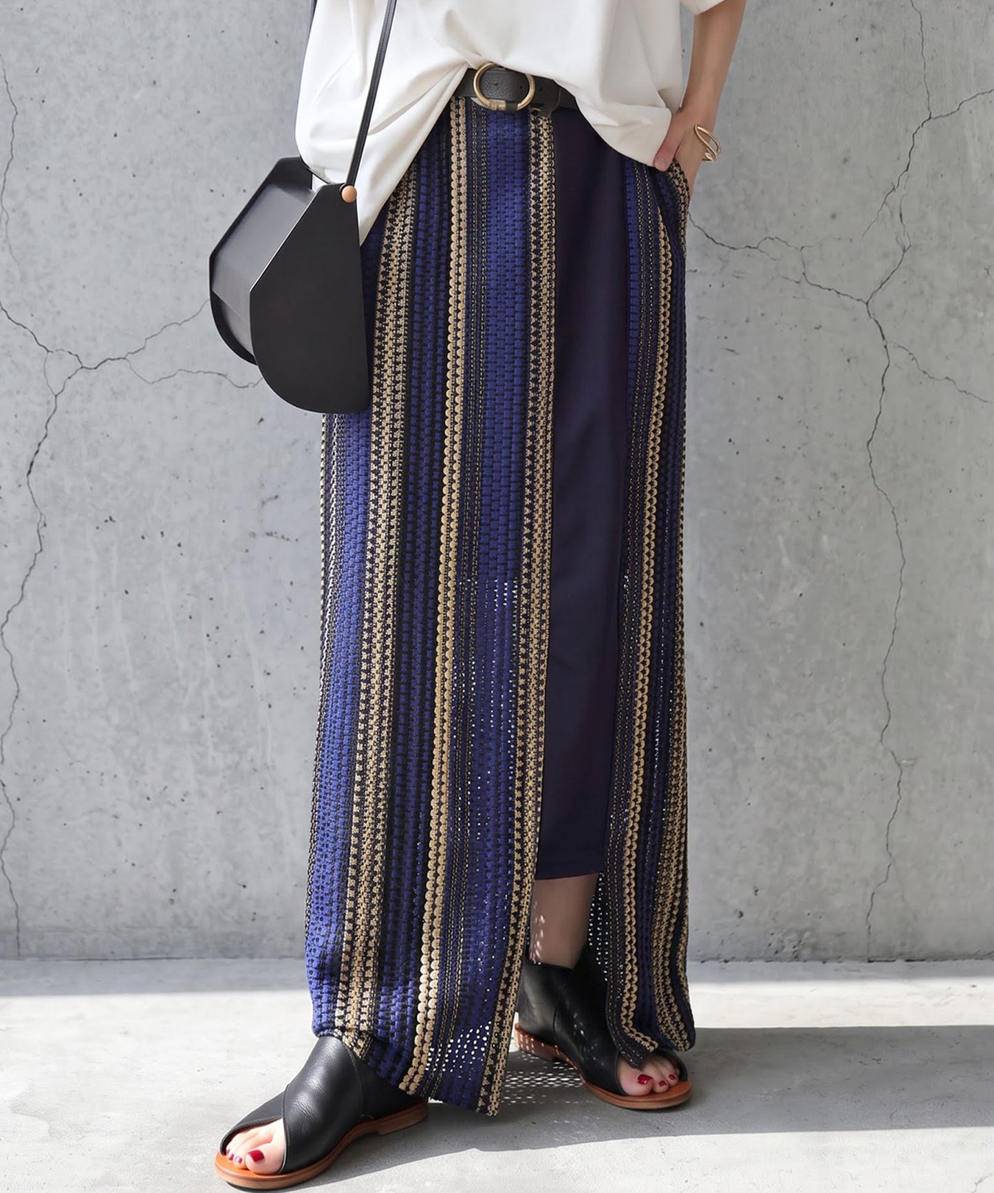 Crochet Openwork Striped Skirt Ladies