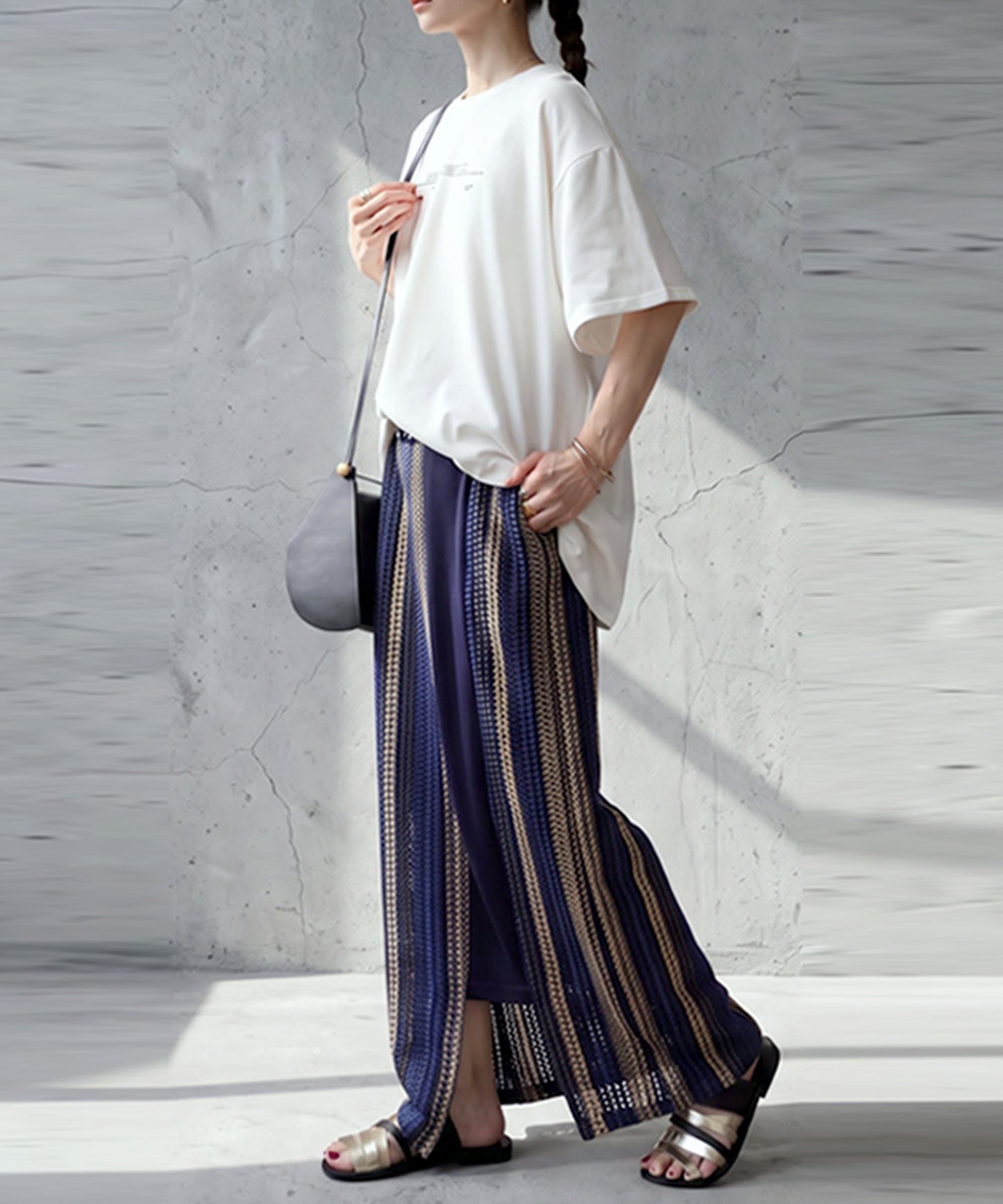 Crochet Openwork Striped Skirt Ladies