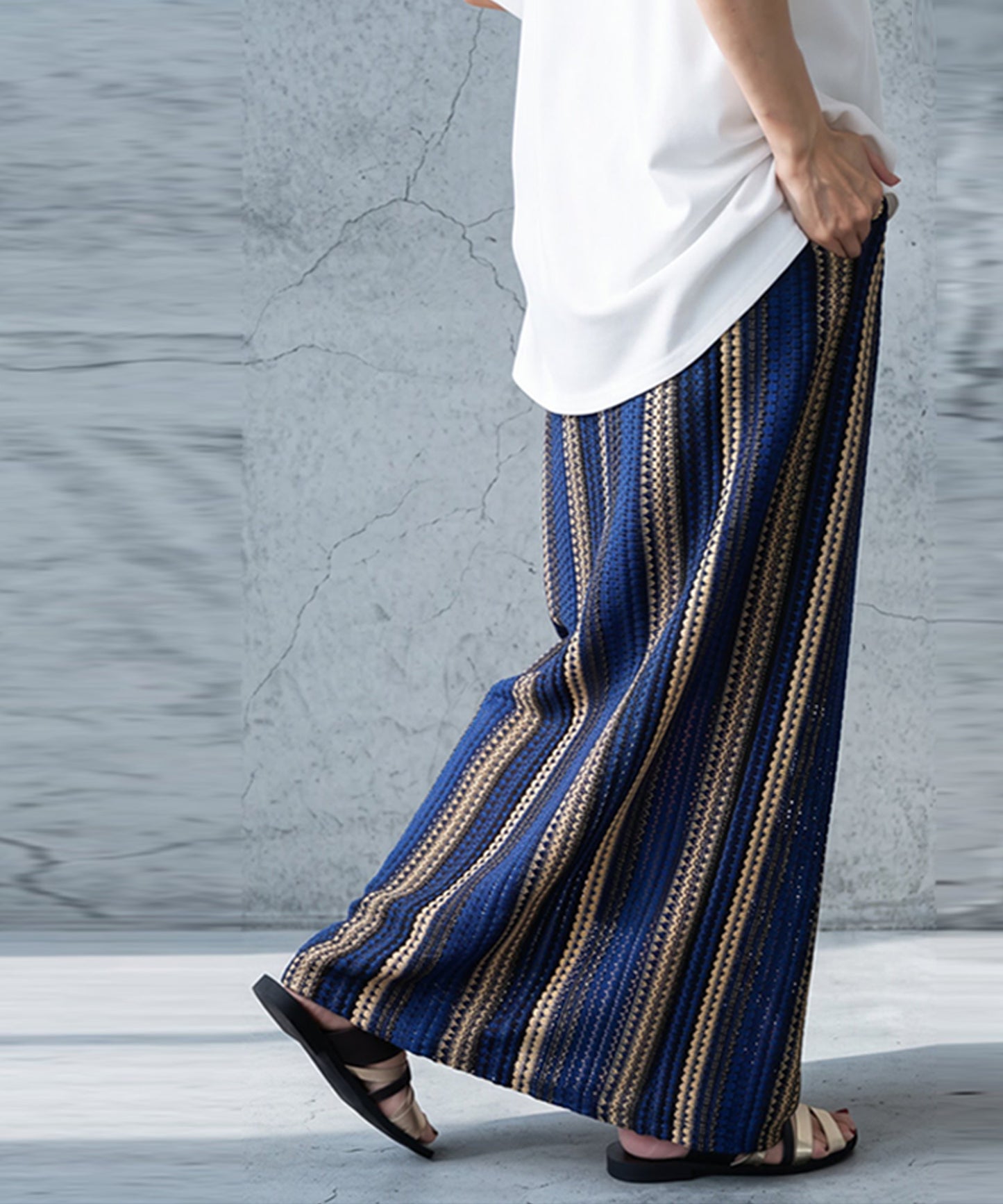 Crochet Openwork Striped Skirt Ladies