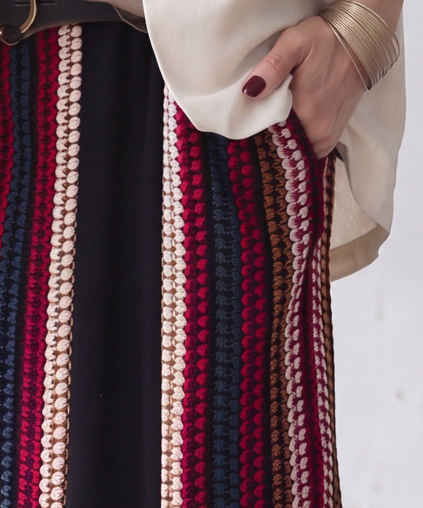 Crochet Openwork Striped Skirt Ladies
