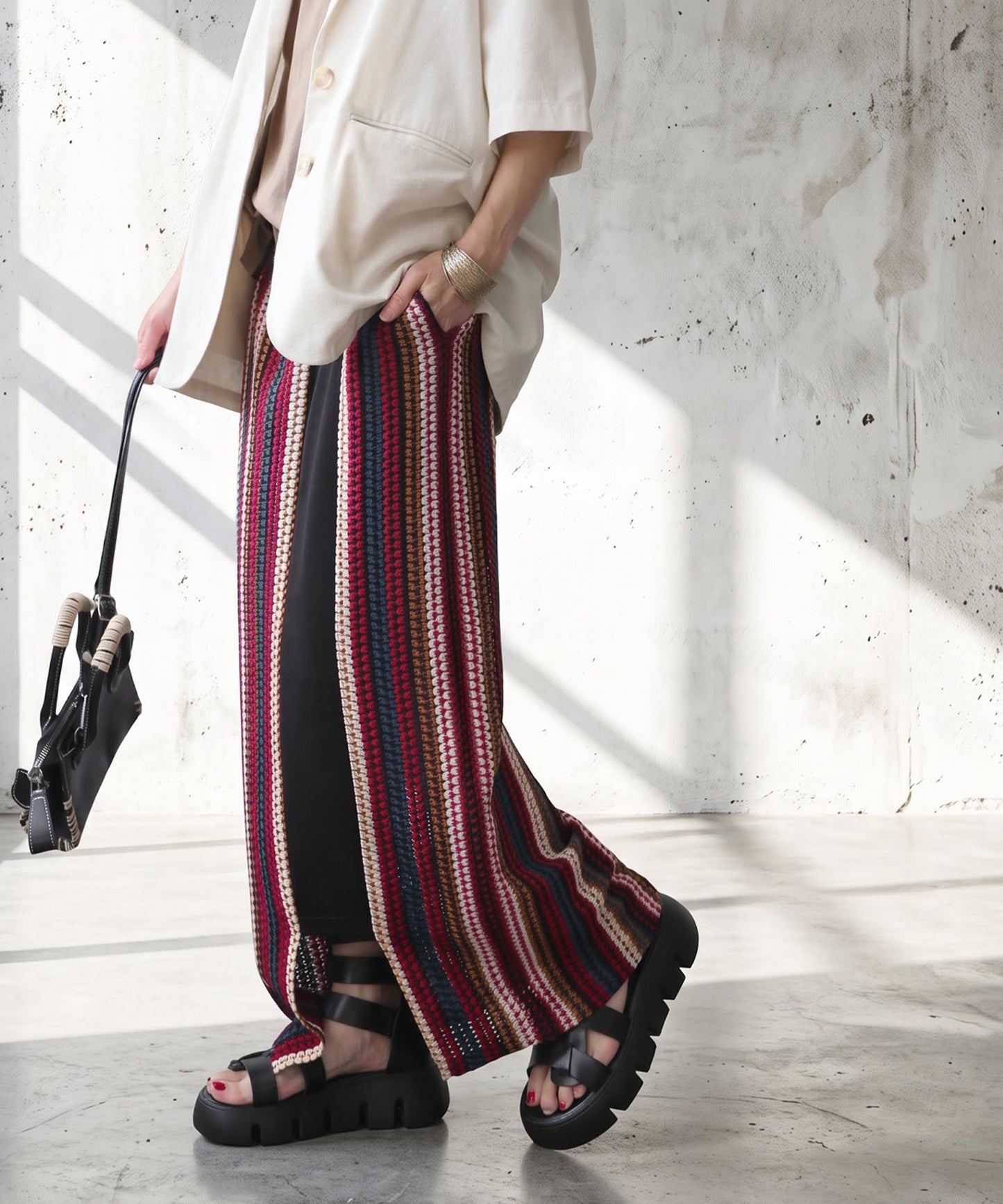 Crochet Openwork Striped Skirt Ladies