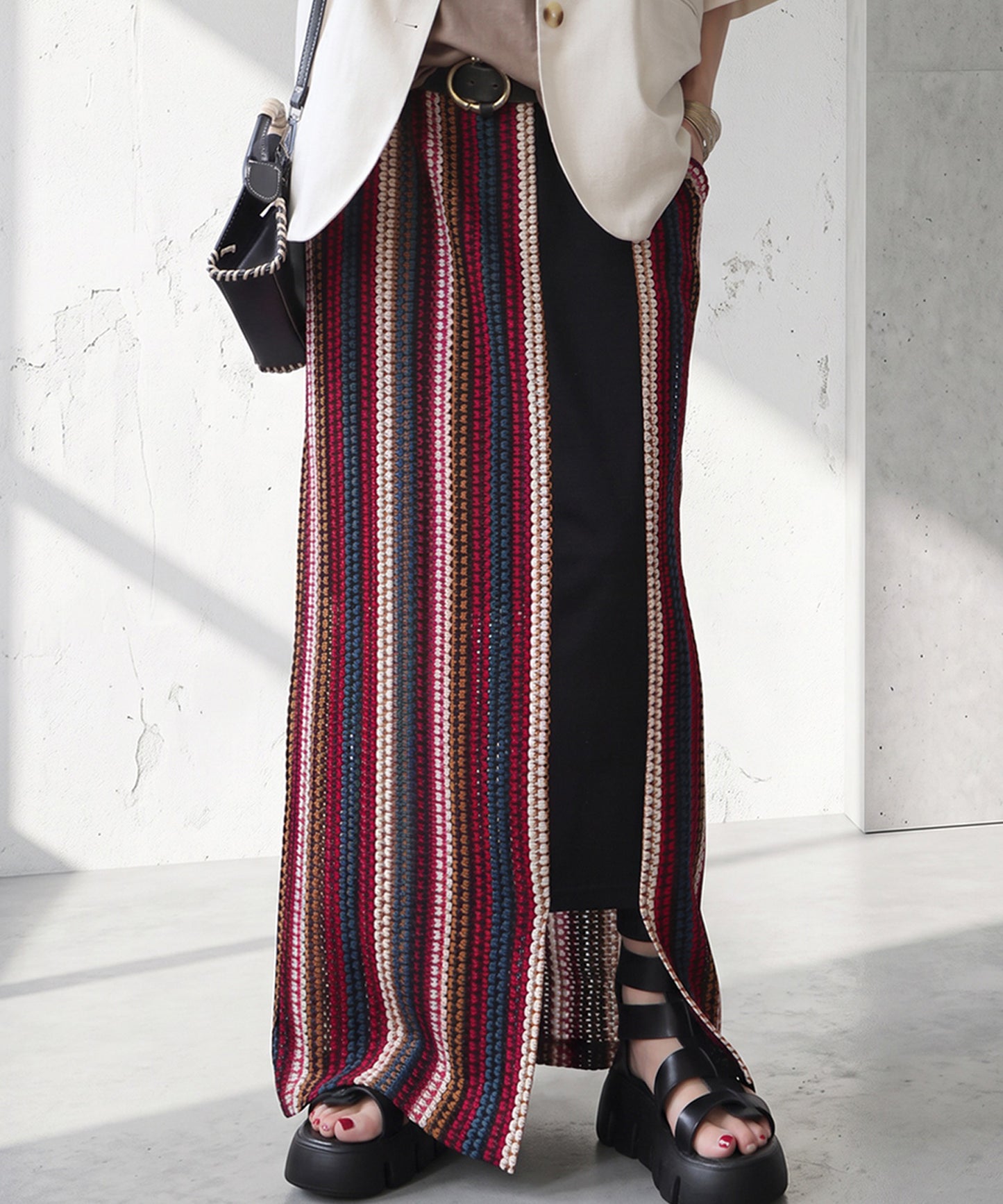 Crochet Openwork Striped Skirt Ladies