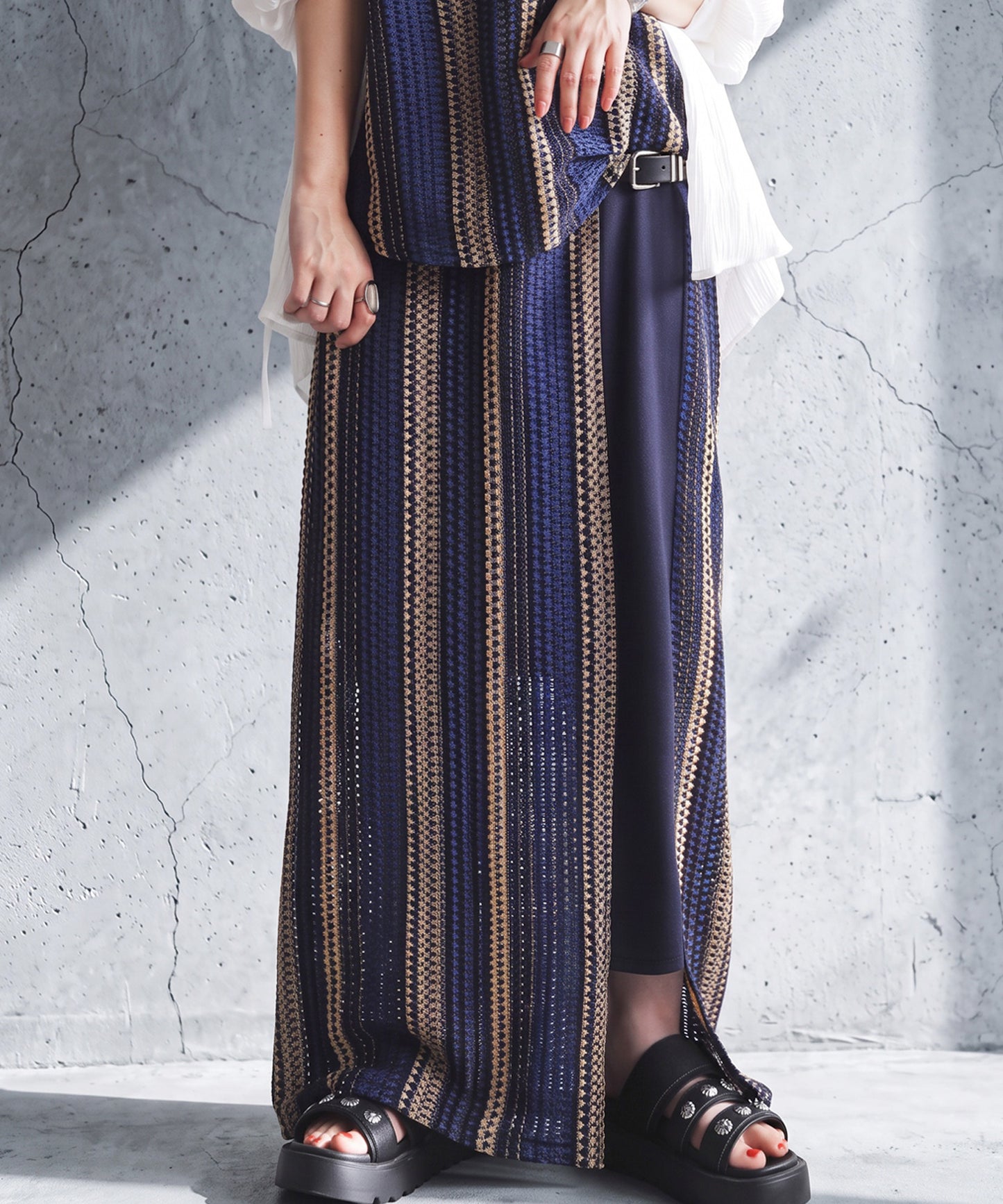 Crochet Openwork Striped Skirt Ladies