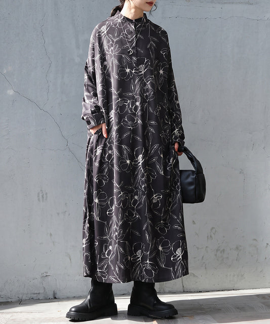 Floral Print A-Line Shirt Dress Ladies