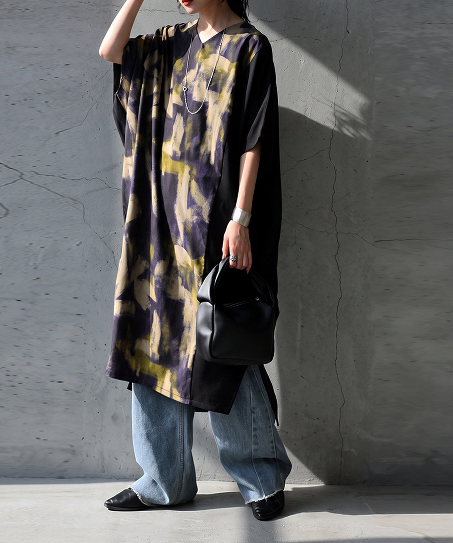 Art Print Color-Block Cocoon Dress Ladies