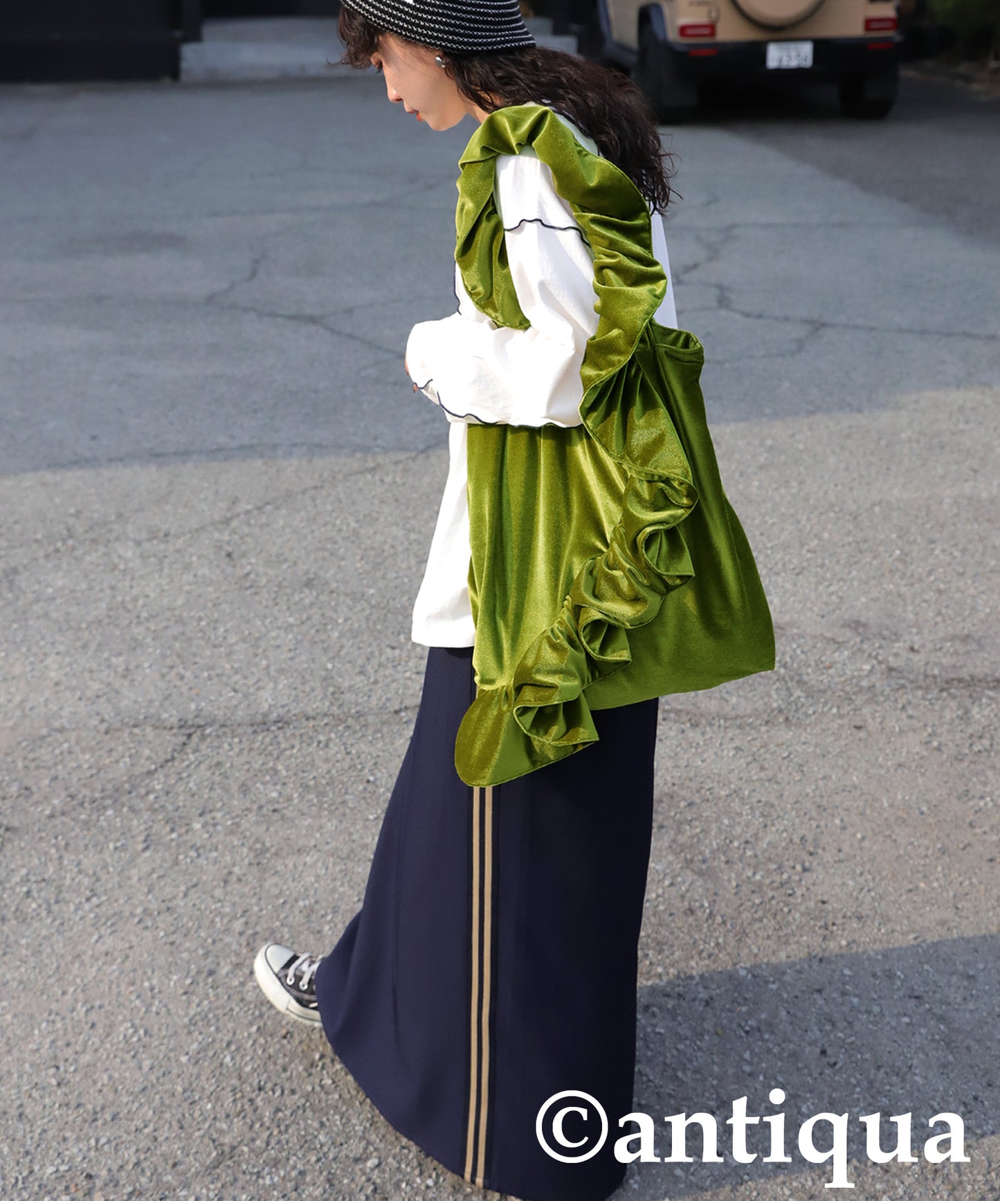 Frill Design Velor Bag Ladies