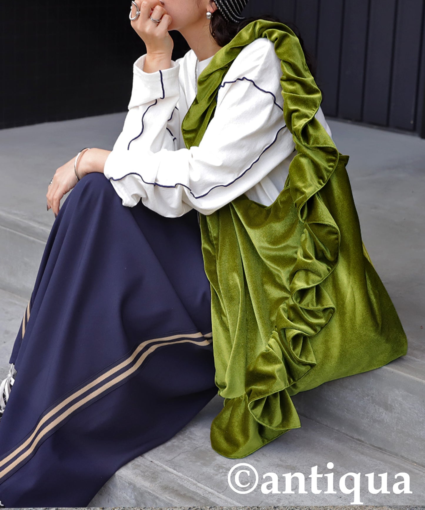 Frill Design Velor Bag Ladies