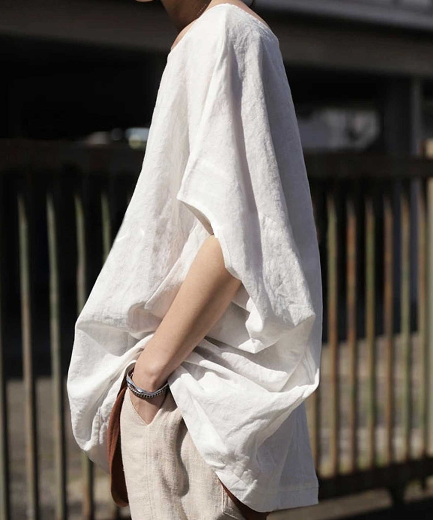 Cotton linen short-sleeve dolman tops Ladies tops Plain