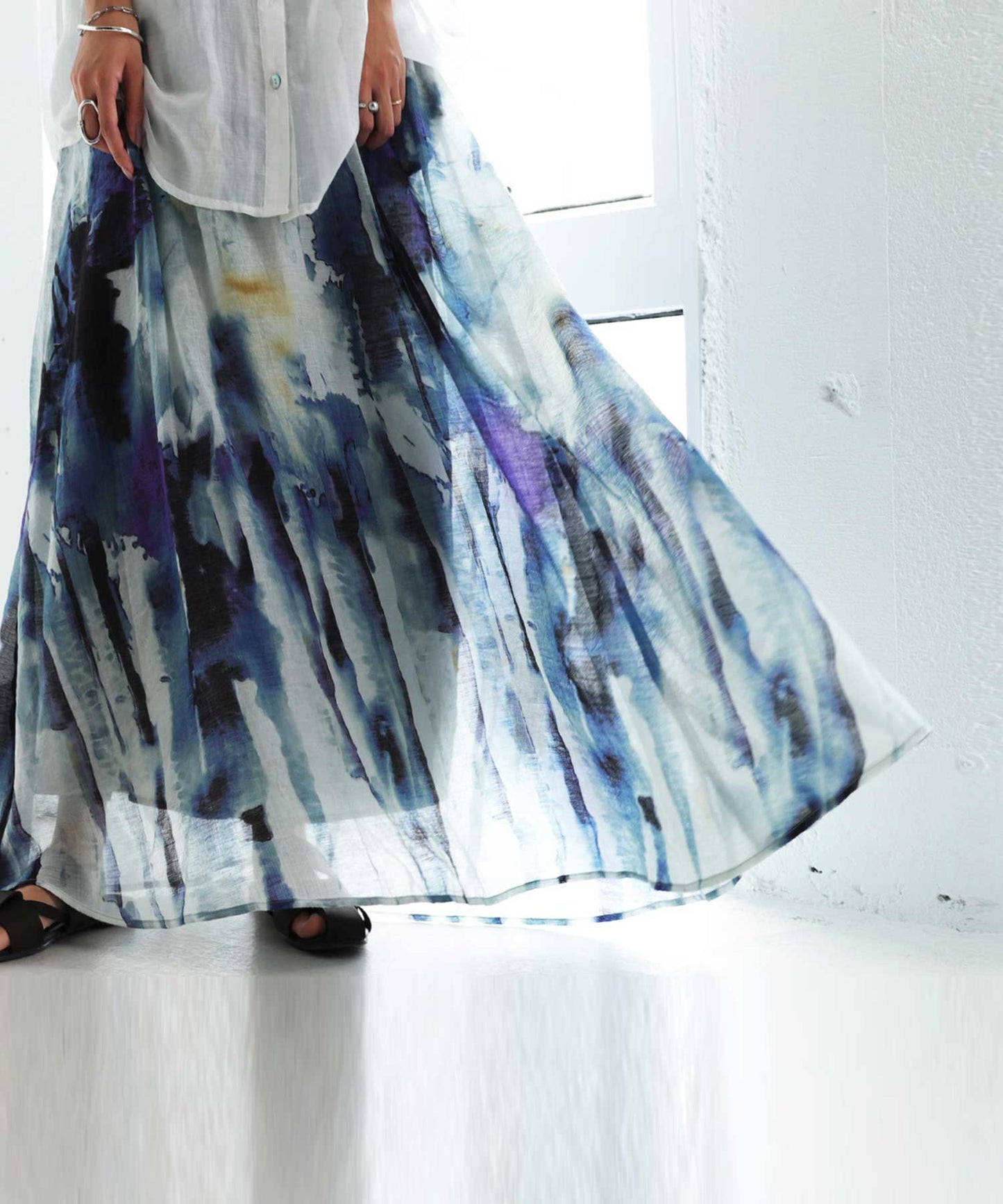Watercolor pattern Skirt Ladies Long Skirt