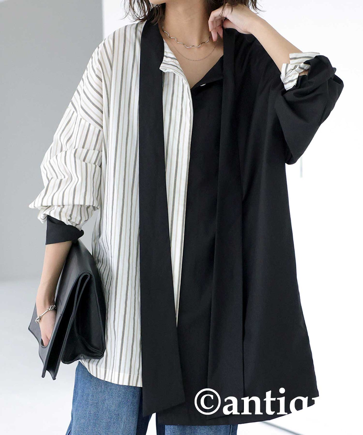 Bicolor asymmetry tie shirt Ladies