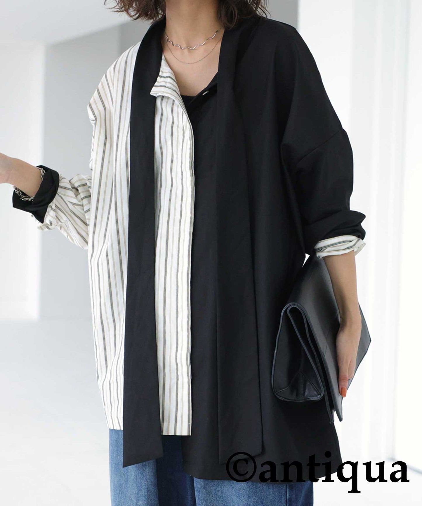 Bicolor asymmetry tie shirt Ladies