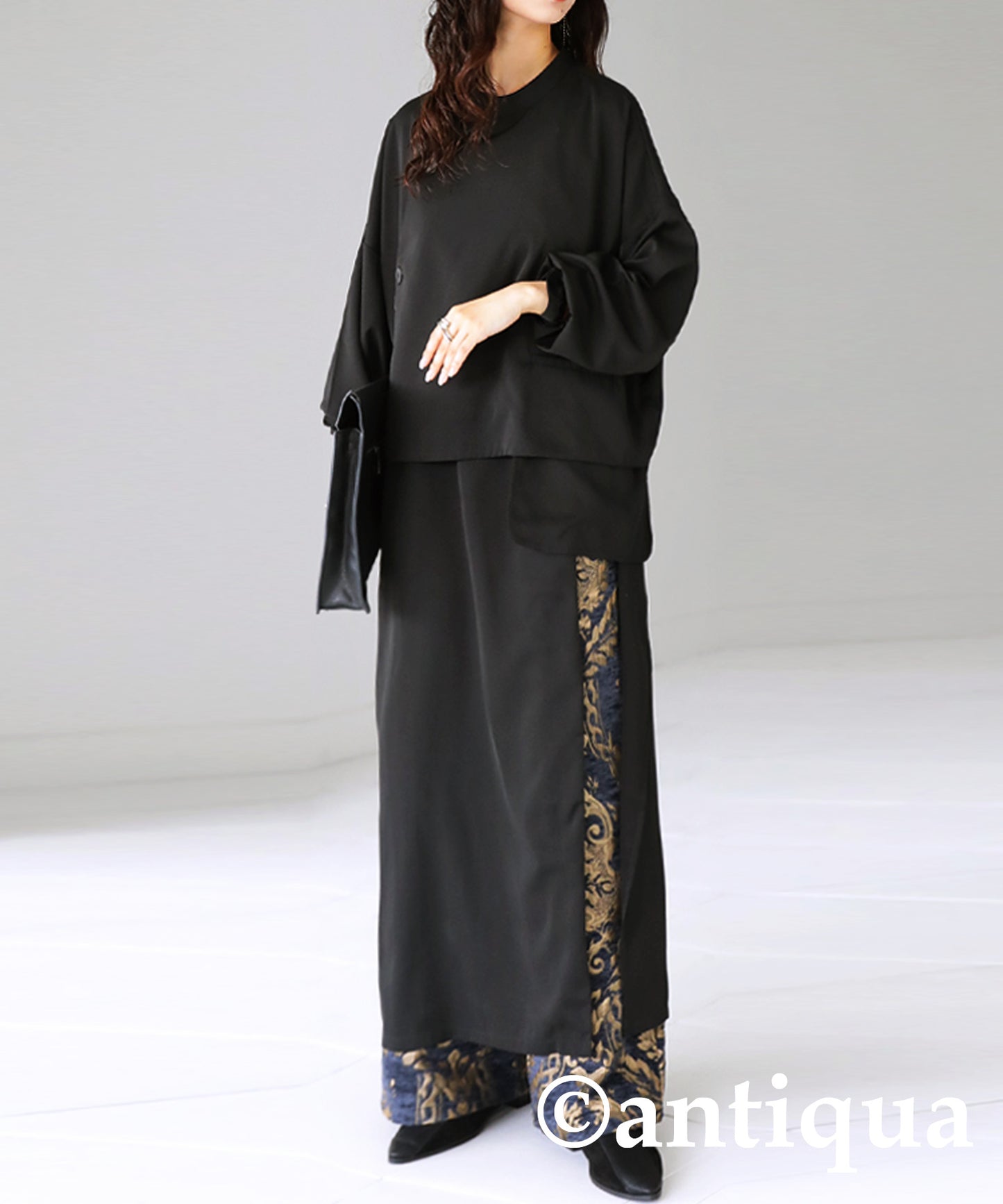 Unique button design Ladies casual long dress long slit