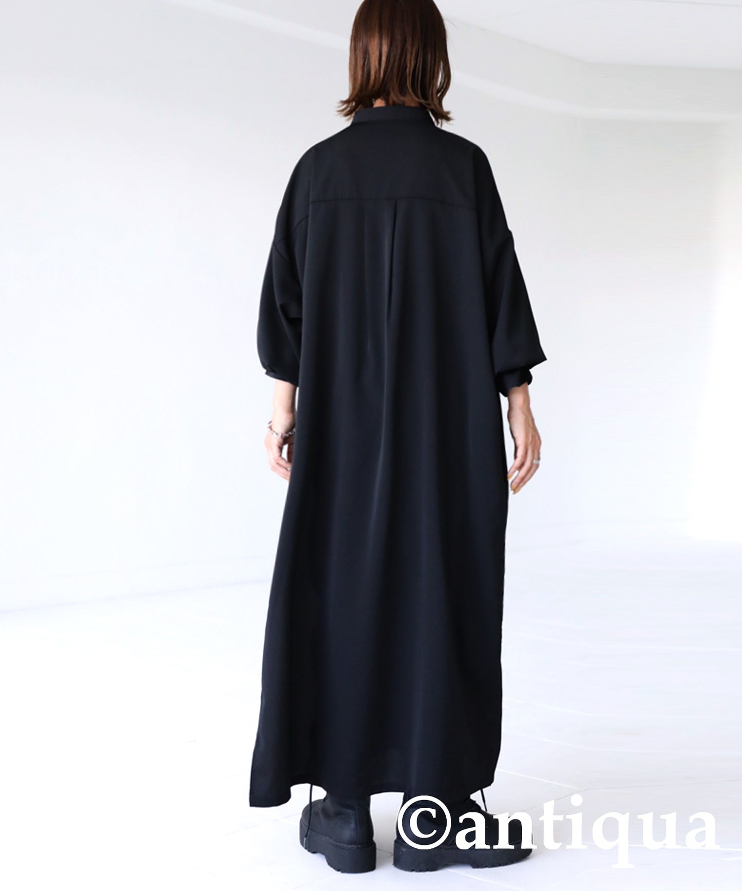 Unique button design Ladies casual long dress long slit