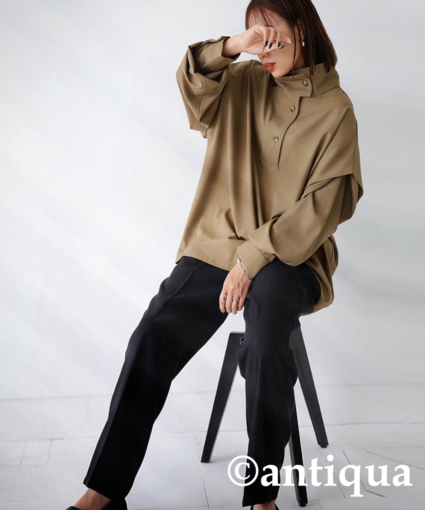 high-necked collar Ladies Pullover shirt