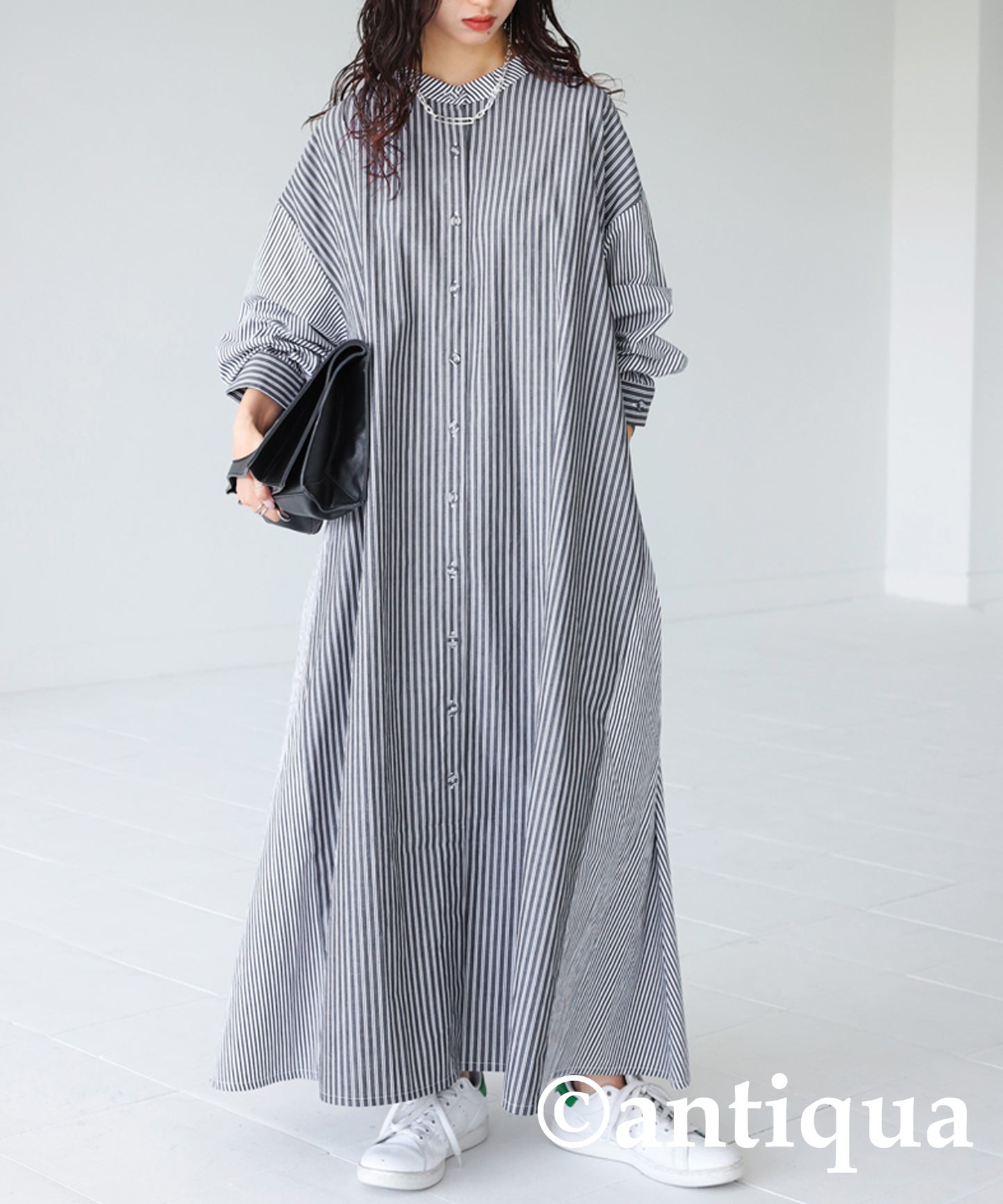 Vertical Striped pattern Ladies Casual shirt dress