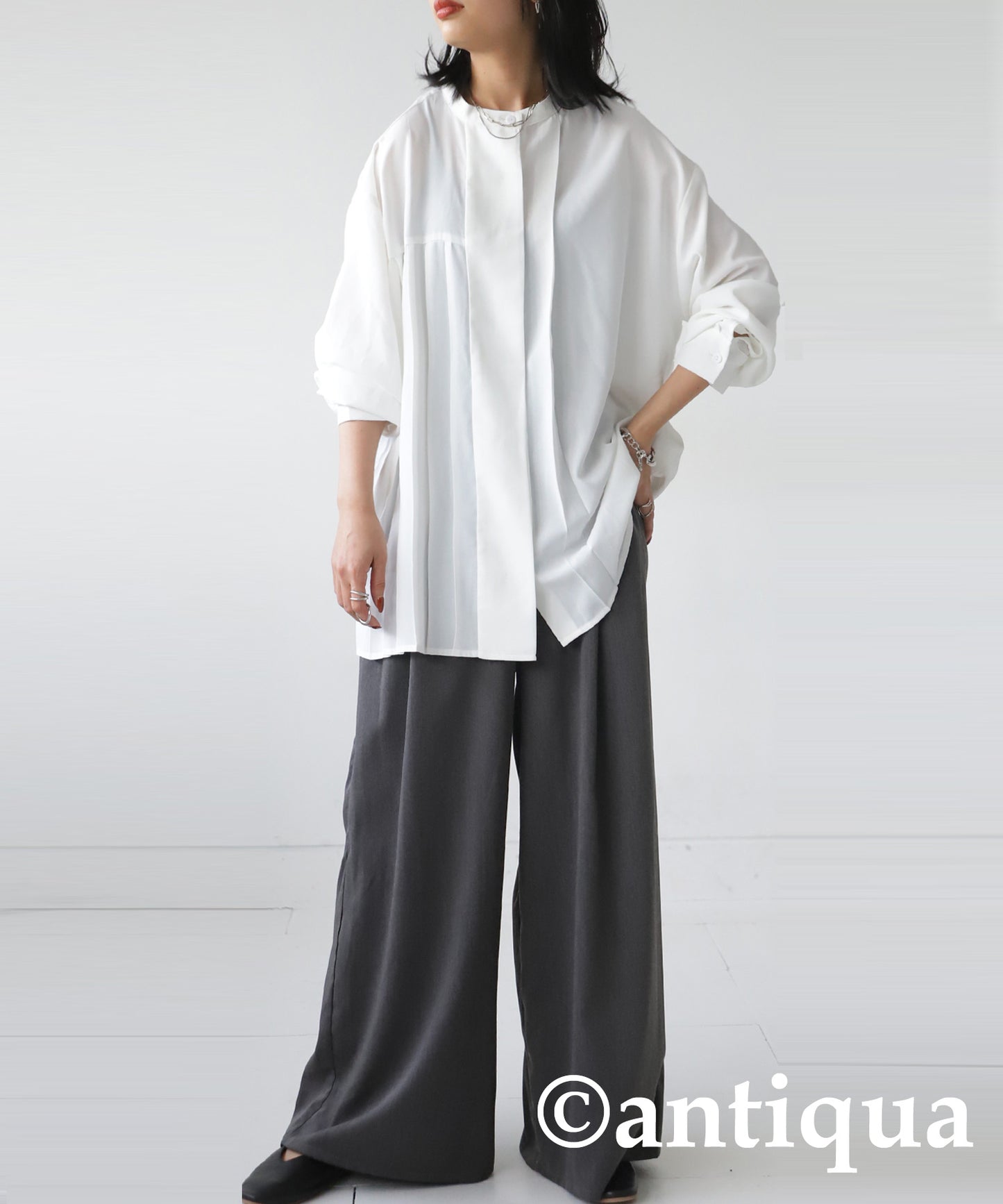 Asymmetry Pleats Shirt Ladies