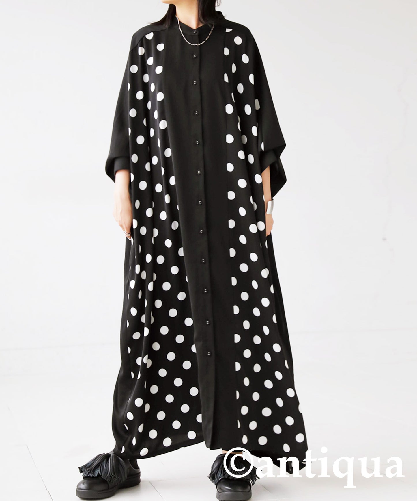Dot pattern Ladies Casual shirt Long dress